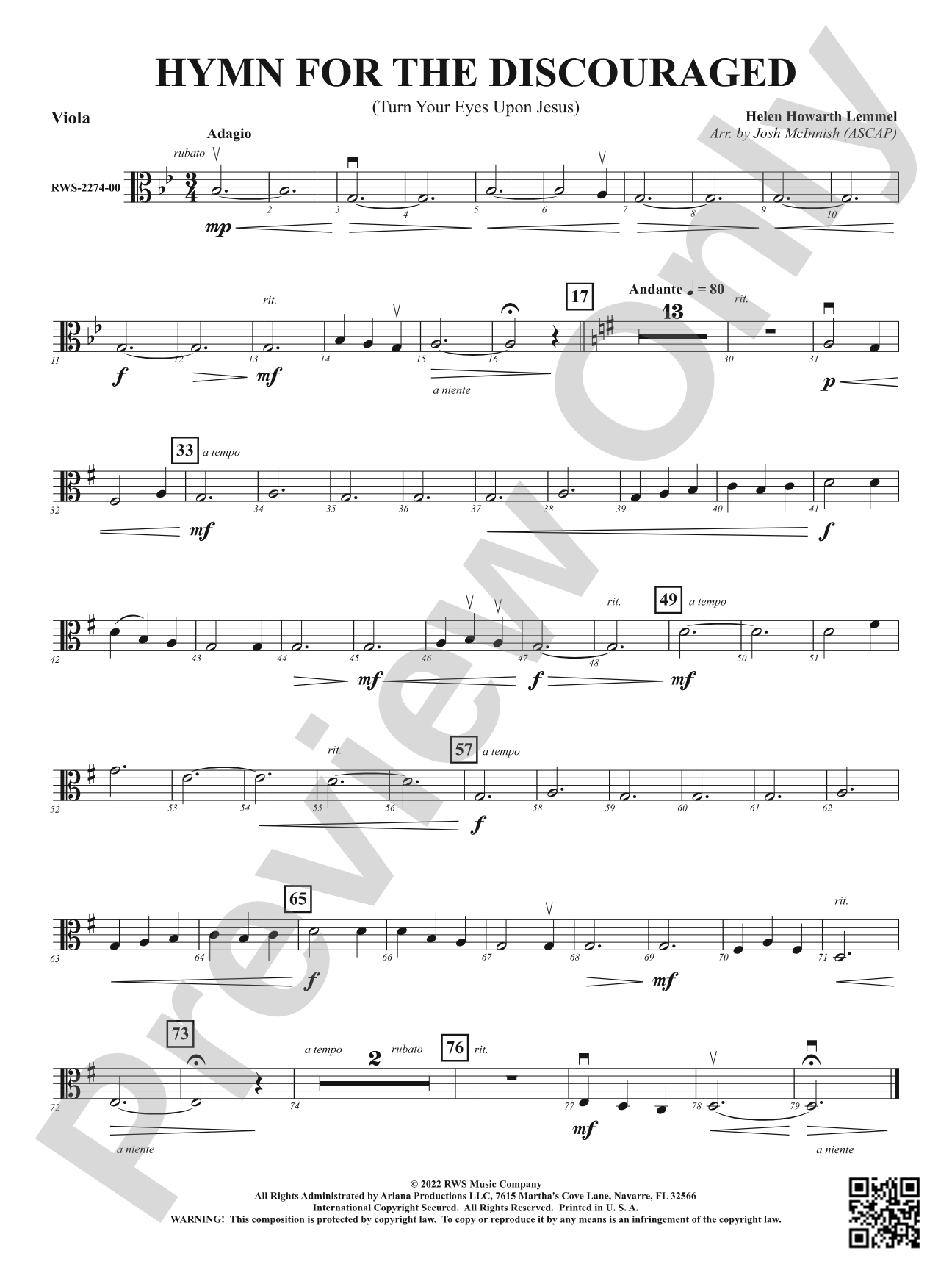 Hymn for the Discouraged - Turn Your Eyes Upon Jesus: Viola