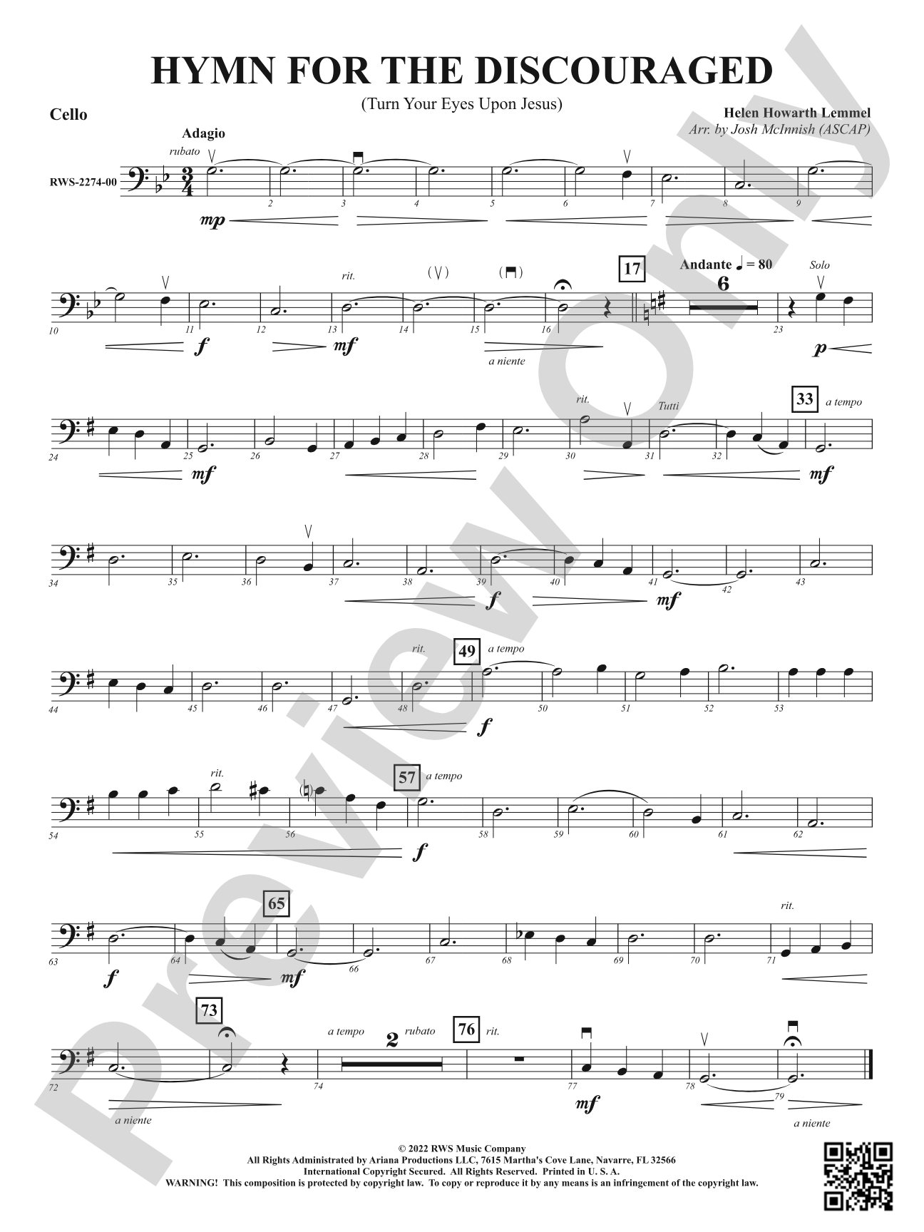 Hymn for the Discouraged - Turn Your Eyes Upon Jesus: Cello