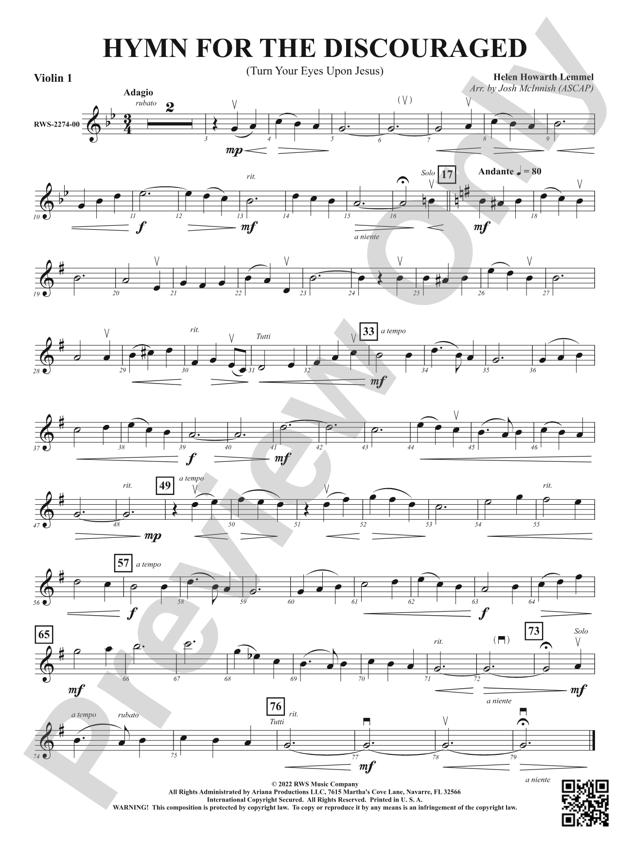 Hymn for the Discouraged - Turn Your Eyes Upon Jesus: 1st Violin