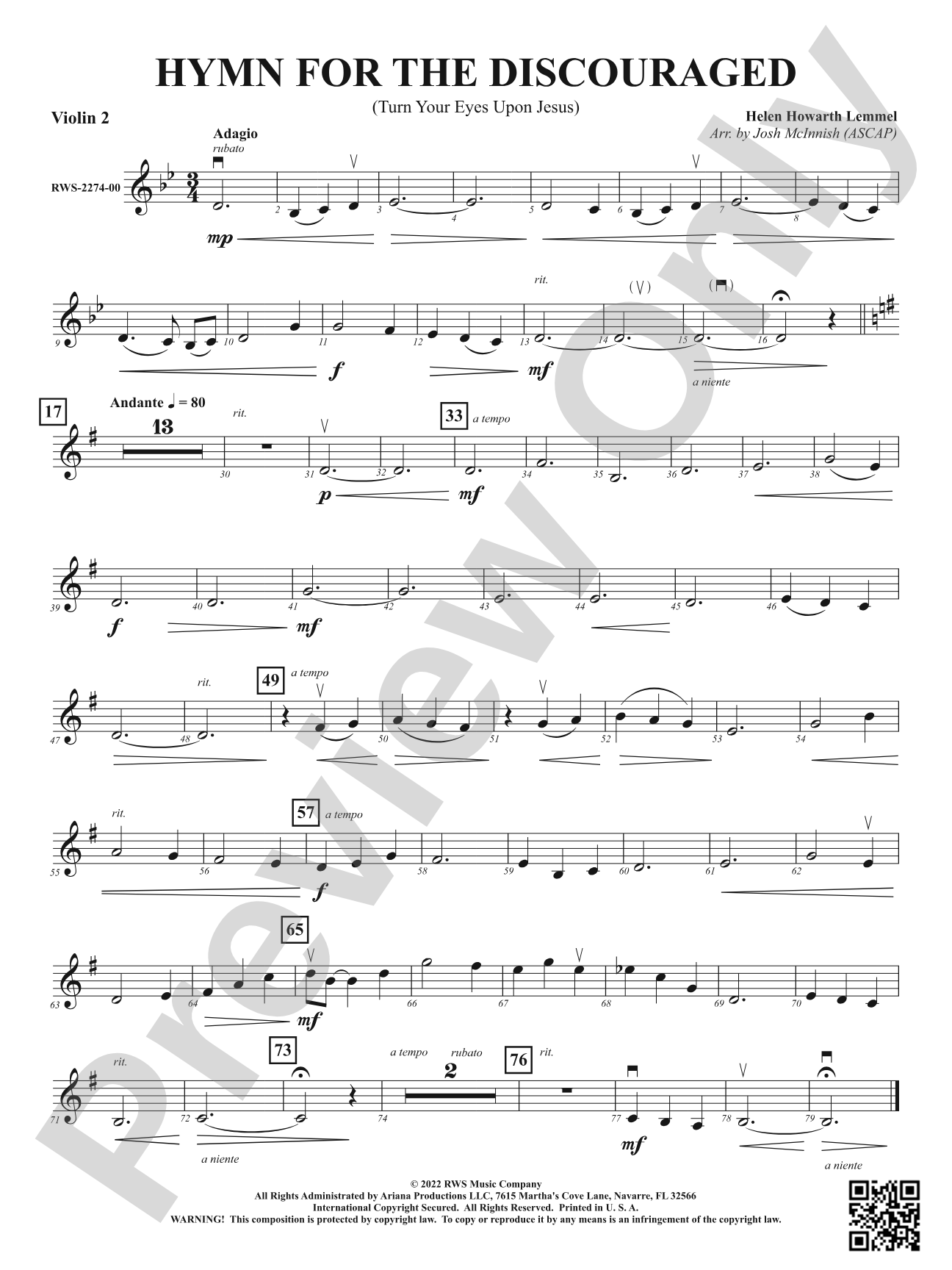 Hymn for the Discouraged - Turn Your Eyes Upon Jesus: 2nd Violin