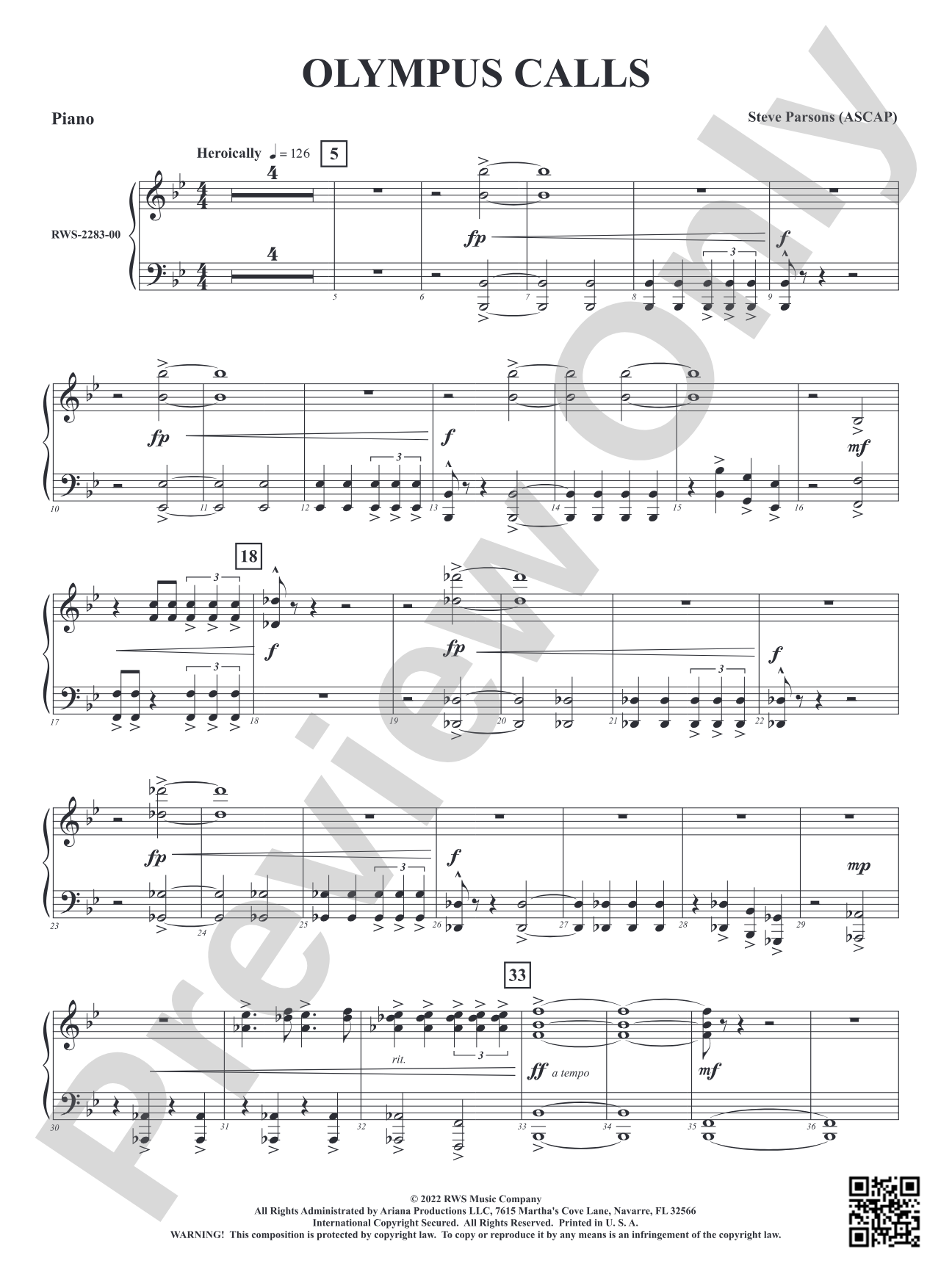 Olympus Calls: Piano Accompaniment