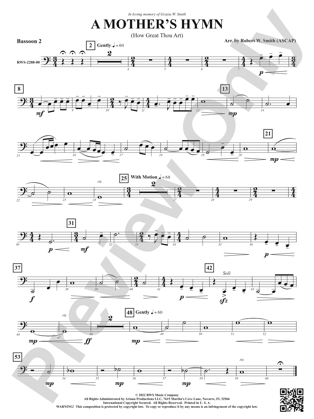 A Mother's Hymn - How Great Thou Art: 2nd Bassoon