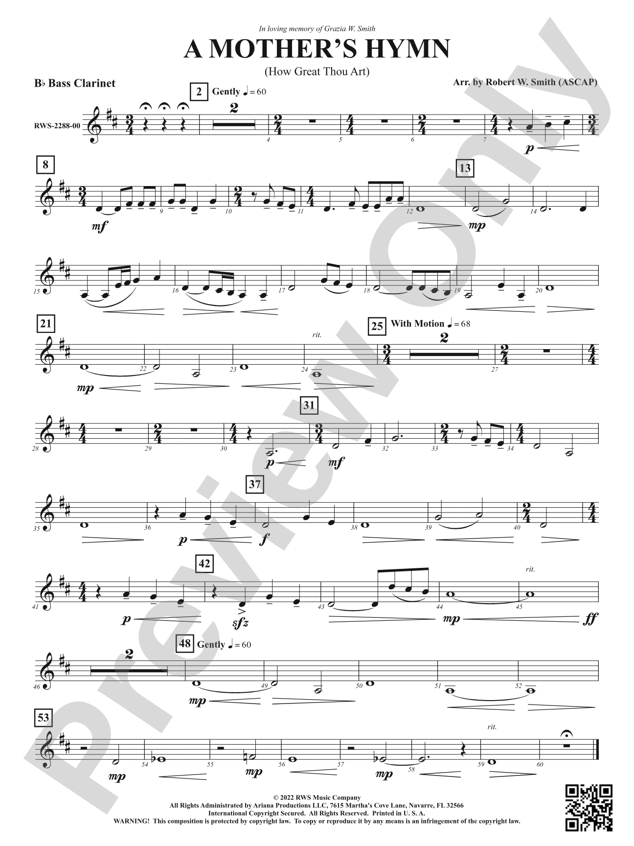A Mother's Hymn - How Great Thou Art: B-flat Bass Clarinet