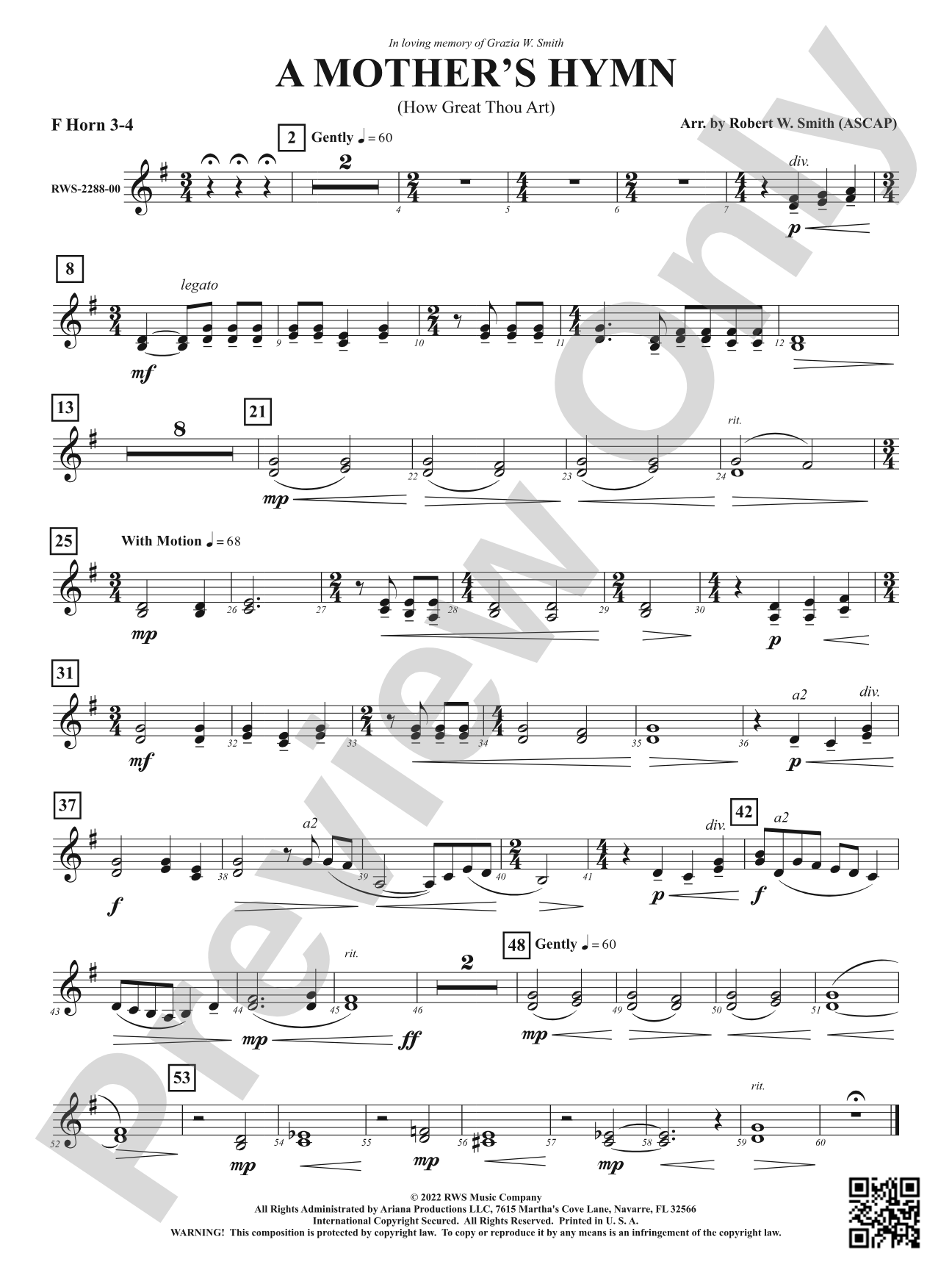 A Mother's Hymn - How Great Thou Art: 3rd & 4th F Horns
