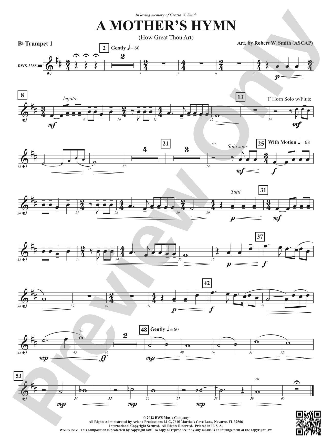 A Mother's Hymn - How Great Thou Art: 1st B-flat Trumpet