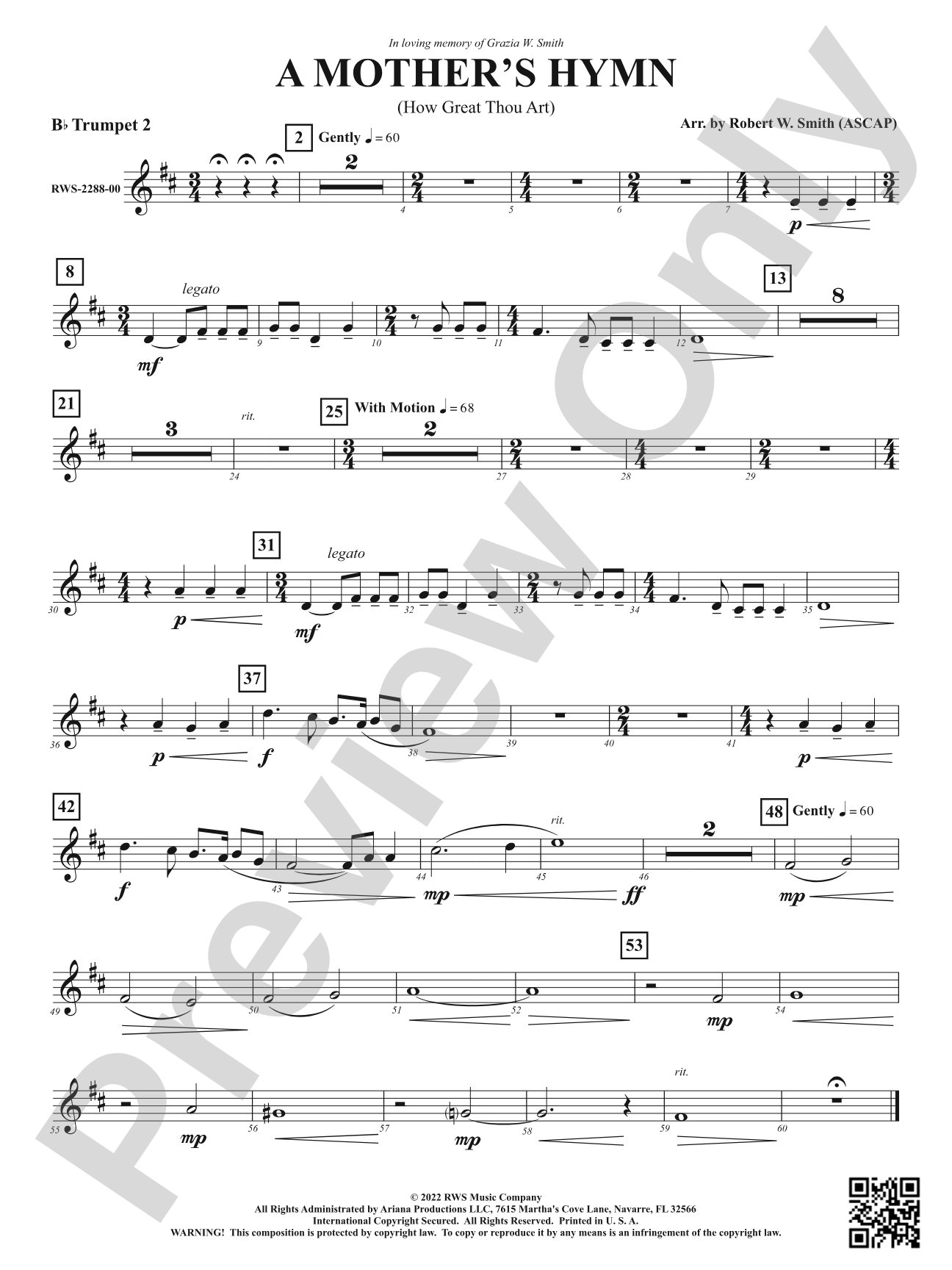 A Mother's Hymn - How Great Thou Art: 2nd B-flat Trumpet