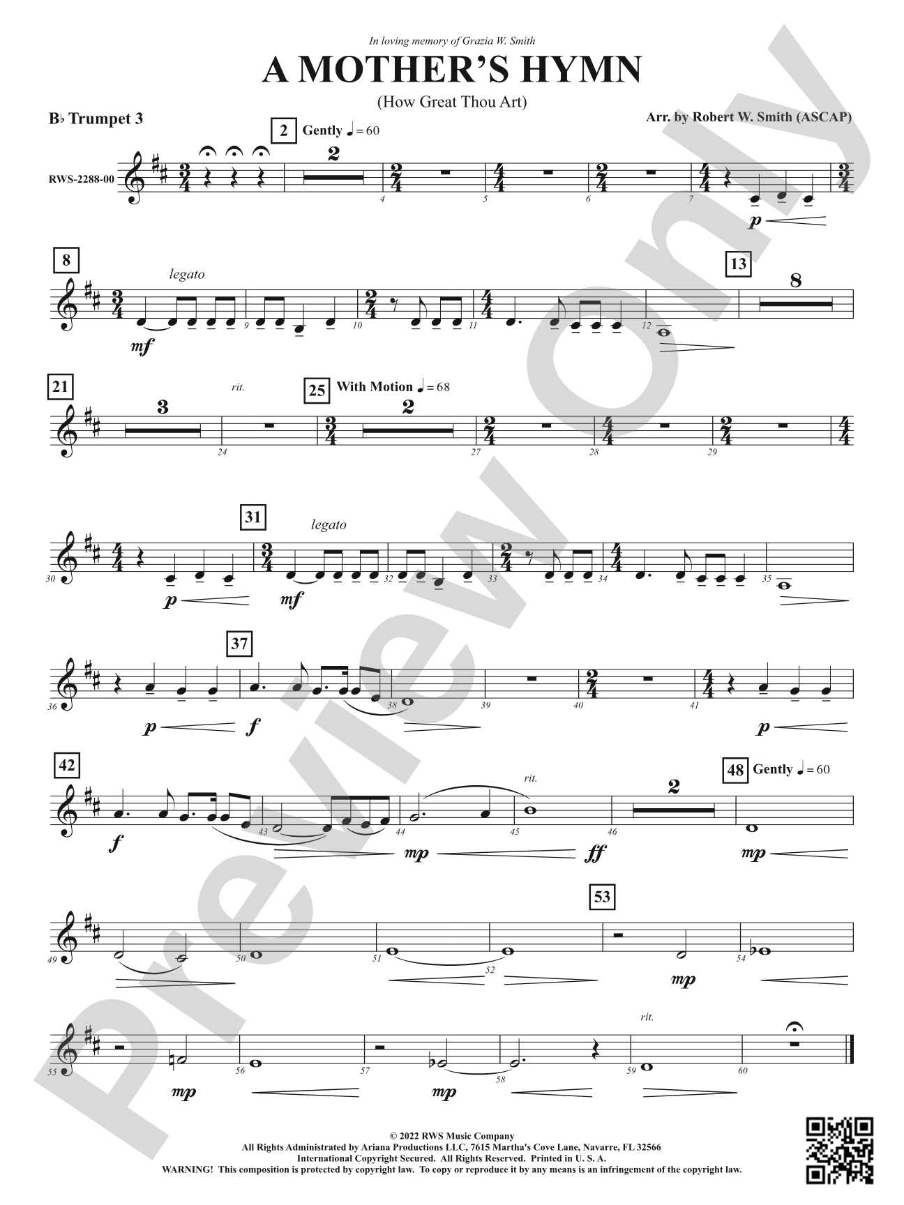 A Mother's Hymn - How Great Thou Art: 3rd B-flat Trumpet