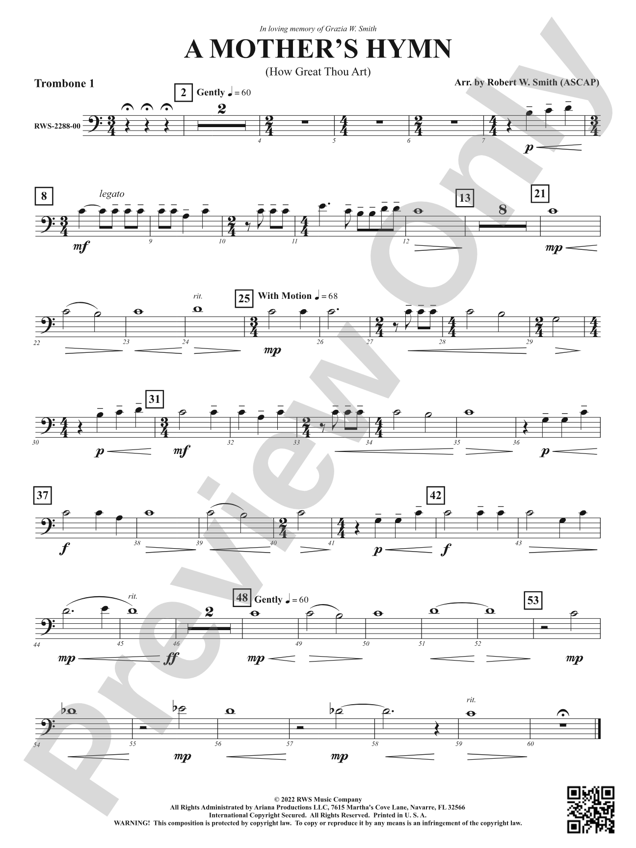 A Mother's Hymn - How Great Thou Art: 1st Trombone
