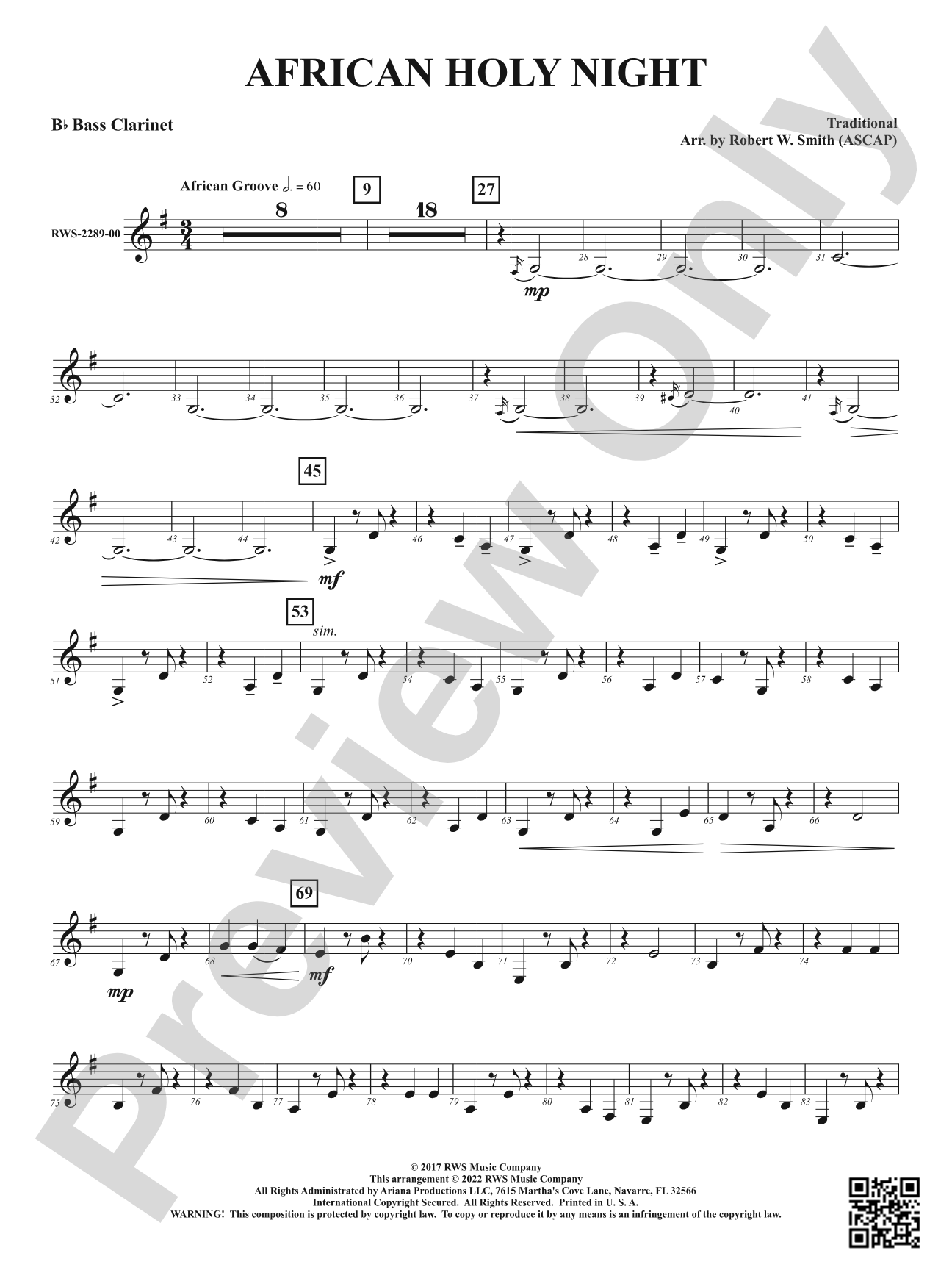 African Holy Night: B-flat Bass Clarinet