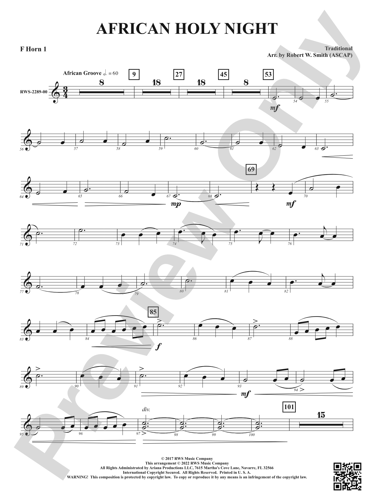 African Holy Night: 1st F Horn
