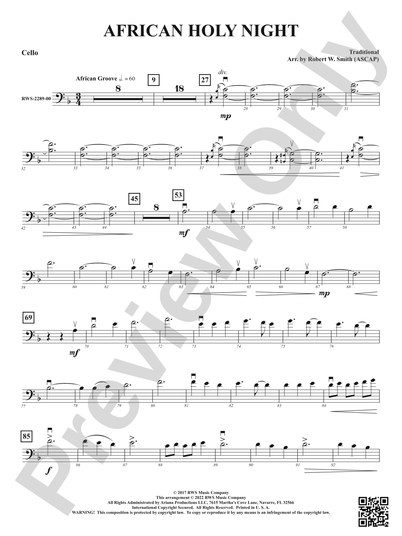 African Holy Night: Cello