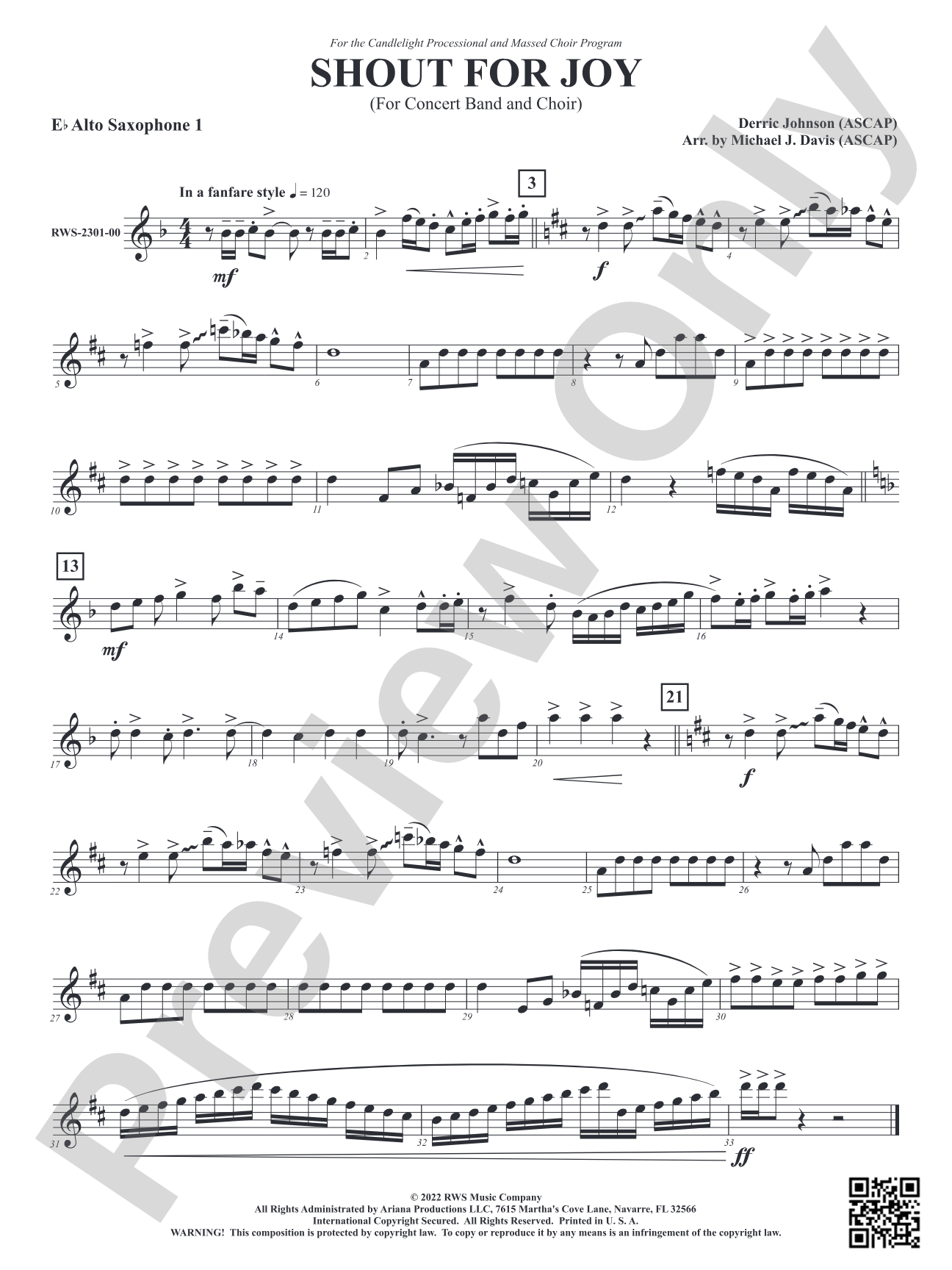 Shout for Joy - For Concert Band and Choir: 1st E-flat Alto Saxophone