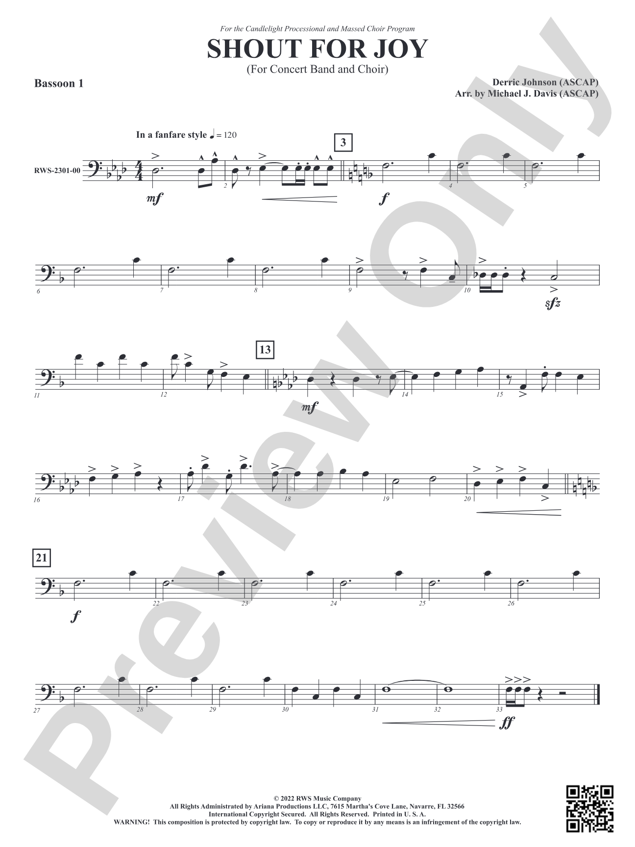Shout for Joy - For Concert Band and Choir: Bassoon