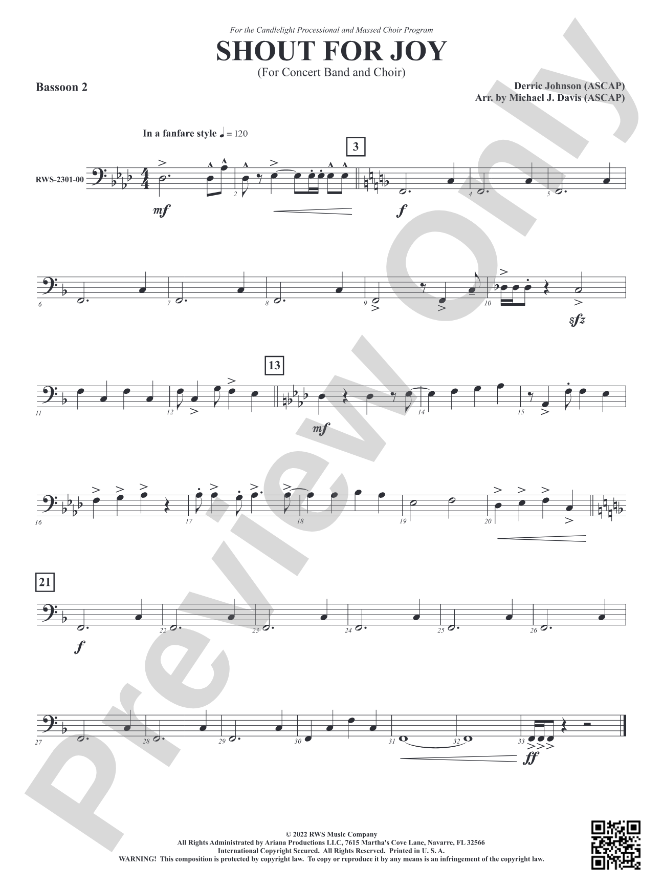 Shout for Joy - For Concert Band and Choir: 2nd Bassoon