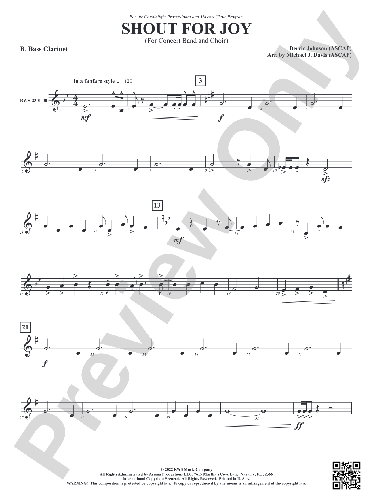 Shout for Joy - For Concert Band and Choir: B-flat Bass Clarinet