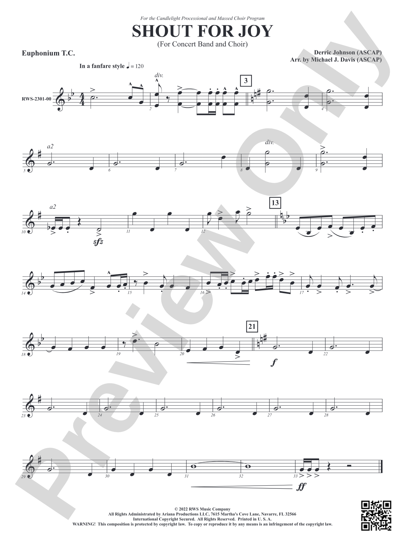 Shout for Joy - For Concert Band and Choir: Baritone T.C.