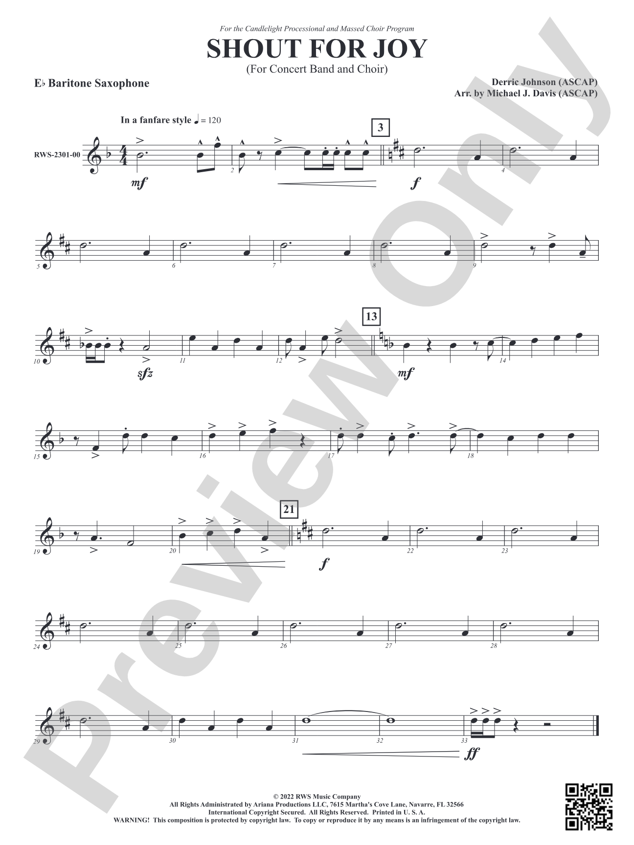 Shout for Joy - For Concert Band and Choir: E-flat Baritone Saxophone