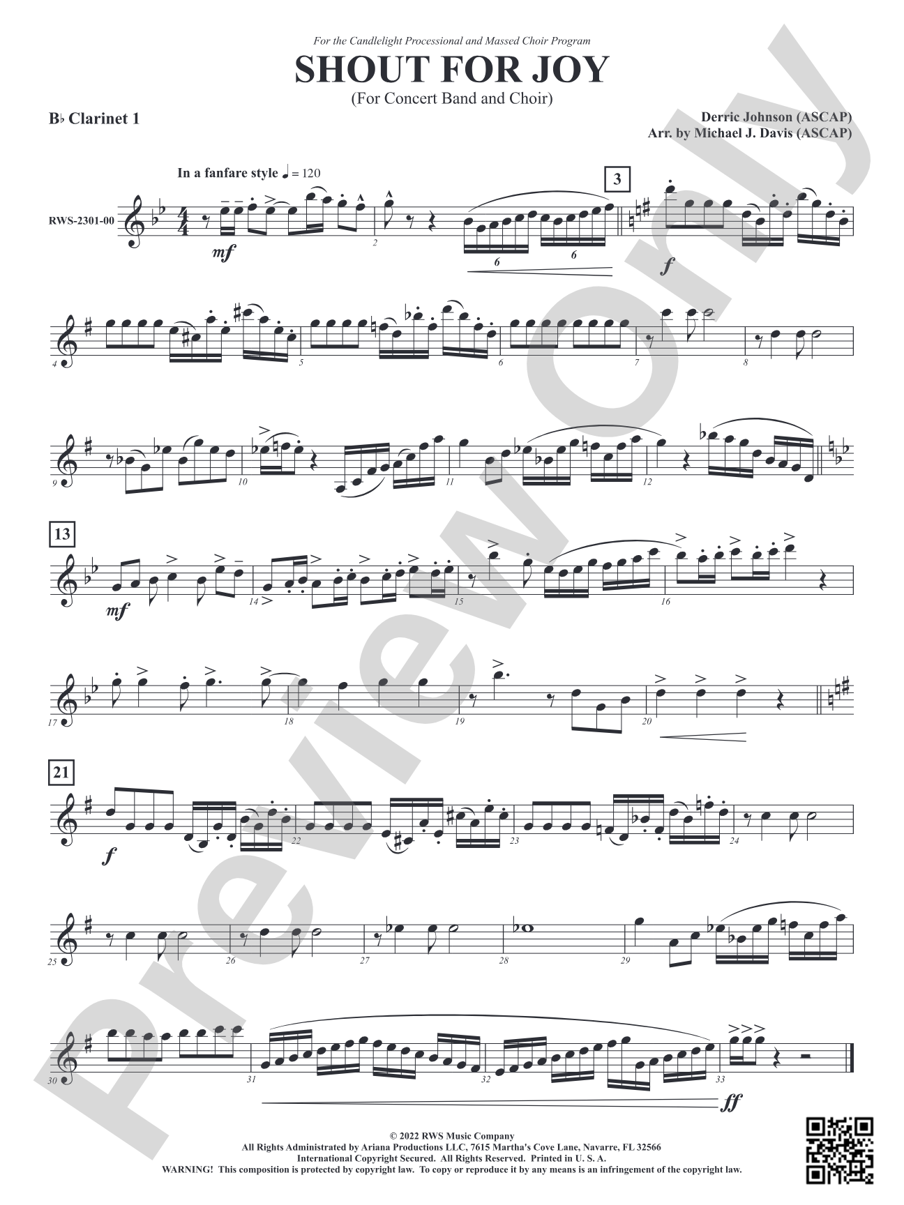 Shout for Joy - For Concert Band and Choir: 1st B-flat Clarinet