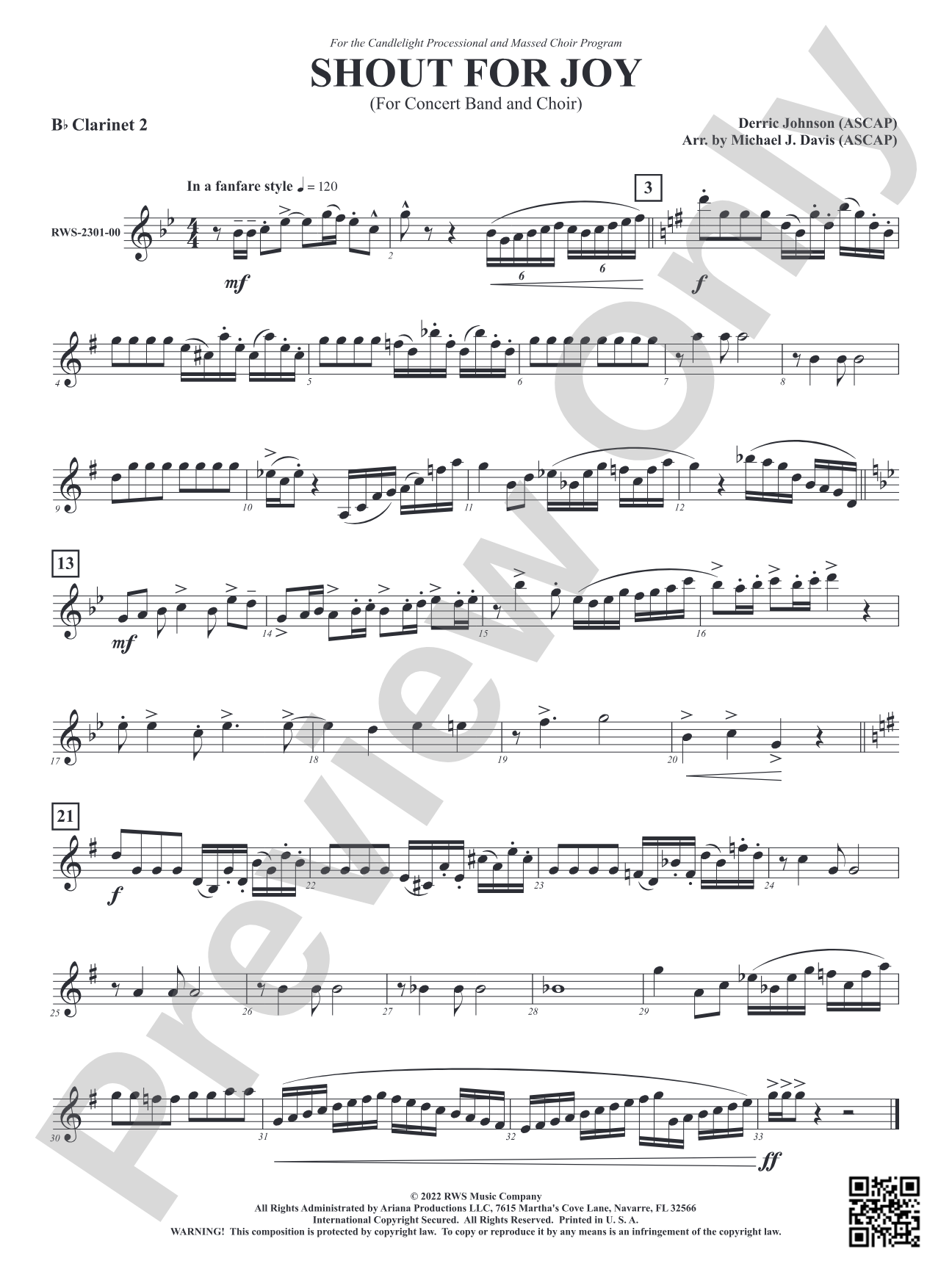 Shout for Joy - For Concert Band and Choir: 2nd B-flat Clarinet