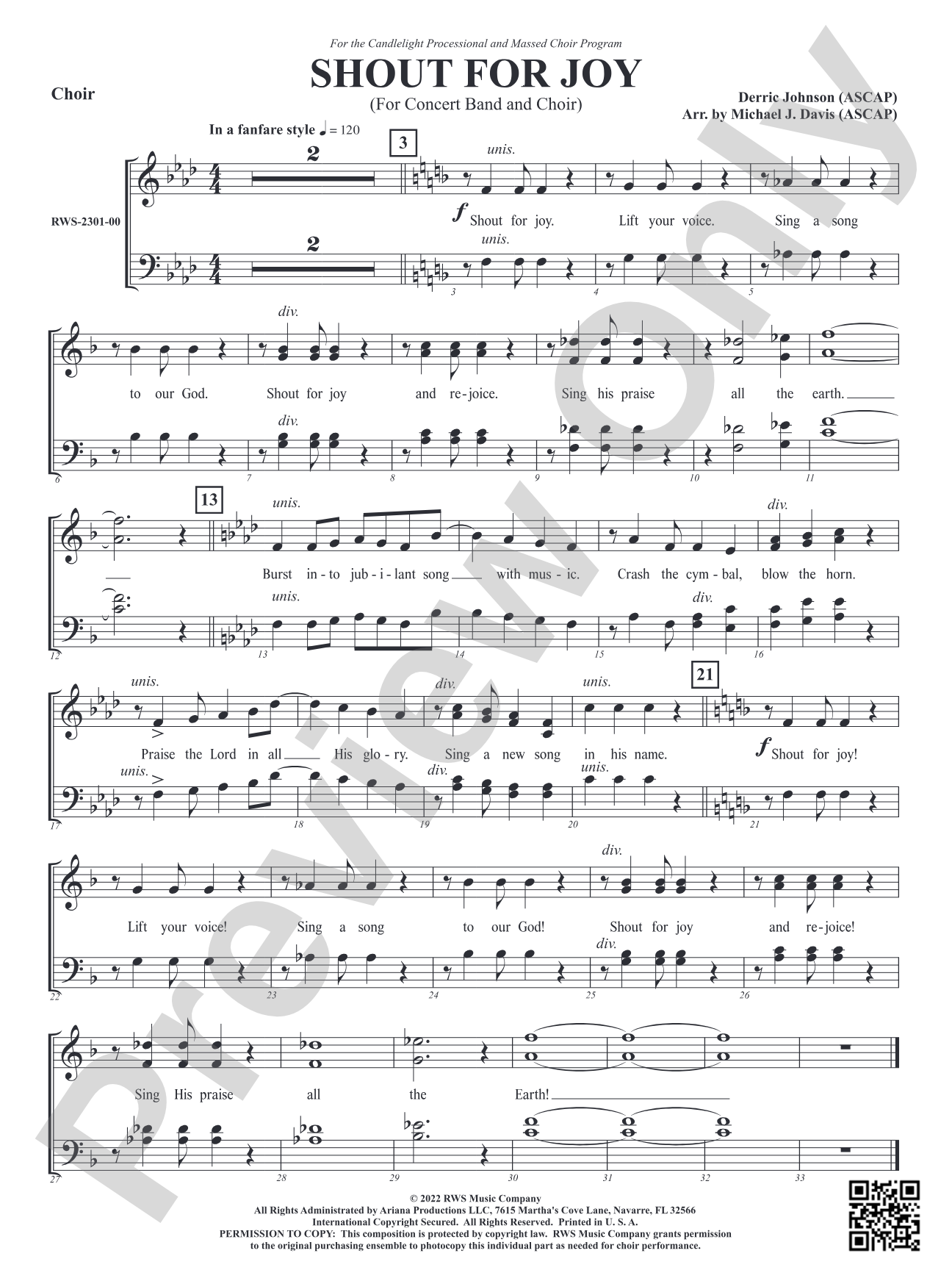 Shout for Joy - For Concert Band and Choir: Choir
