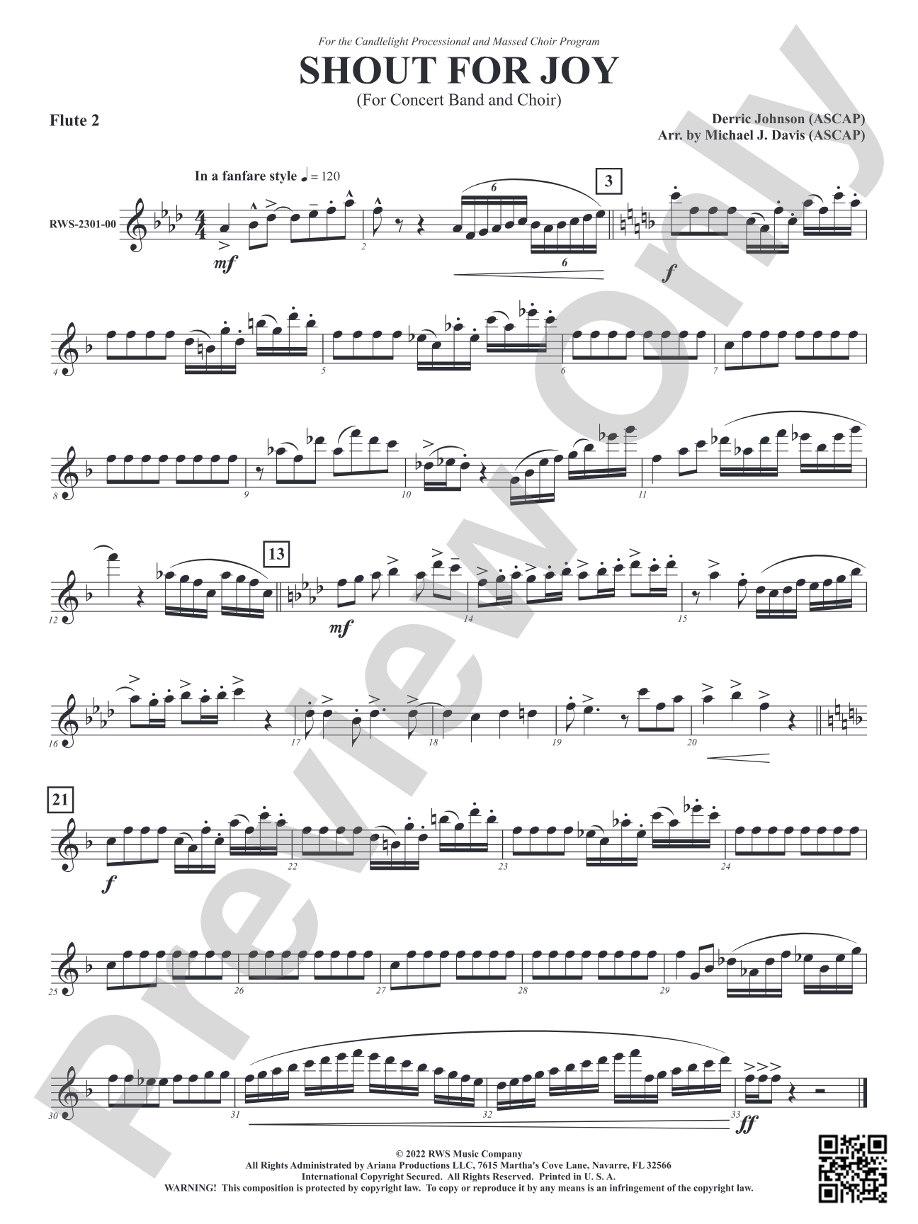 Shout for Joy - For Concert Band and Choir: 2nd Flute