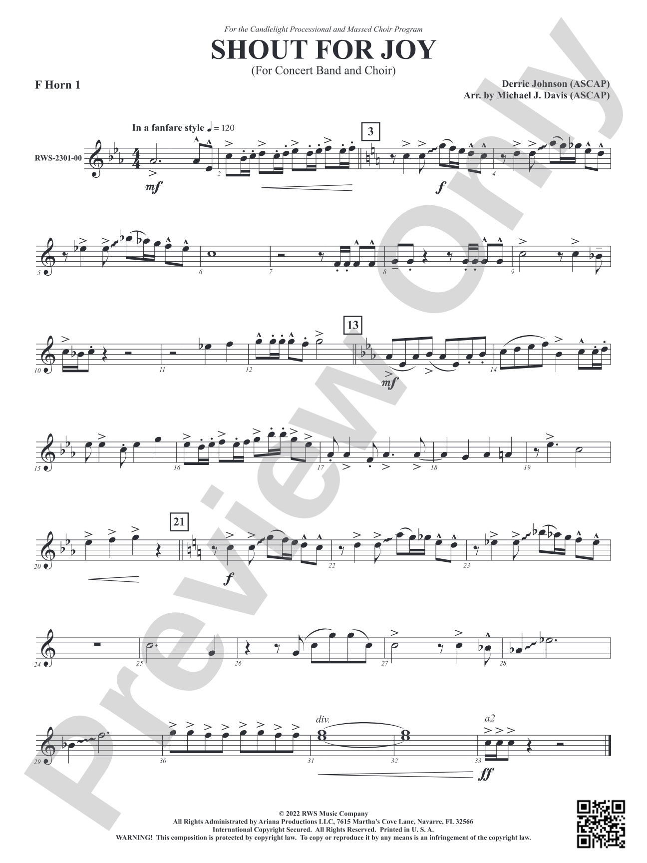 Shout for Joy - For Concert Band and Choir: 1st F Horn
