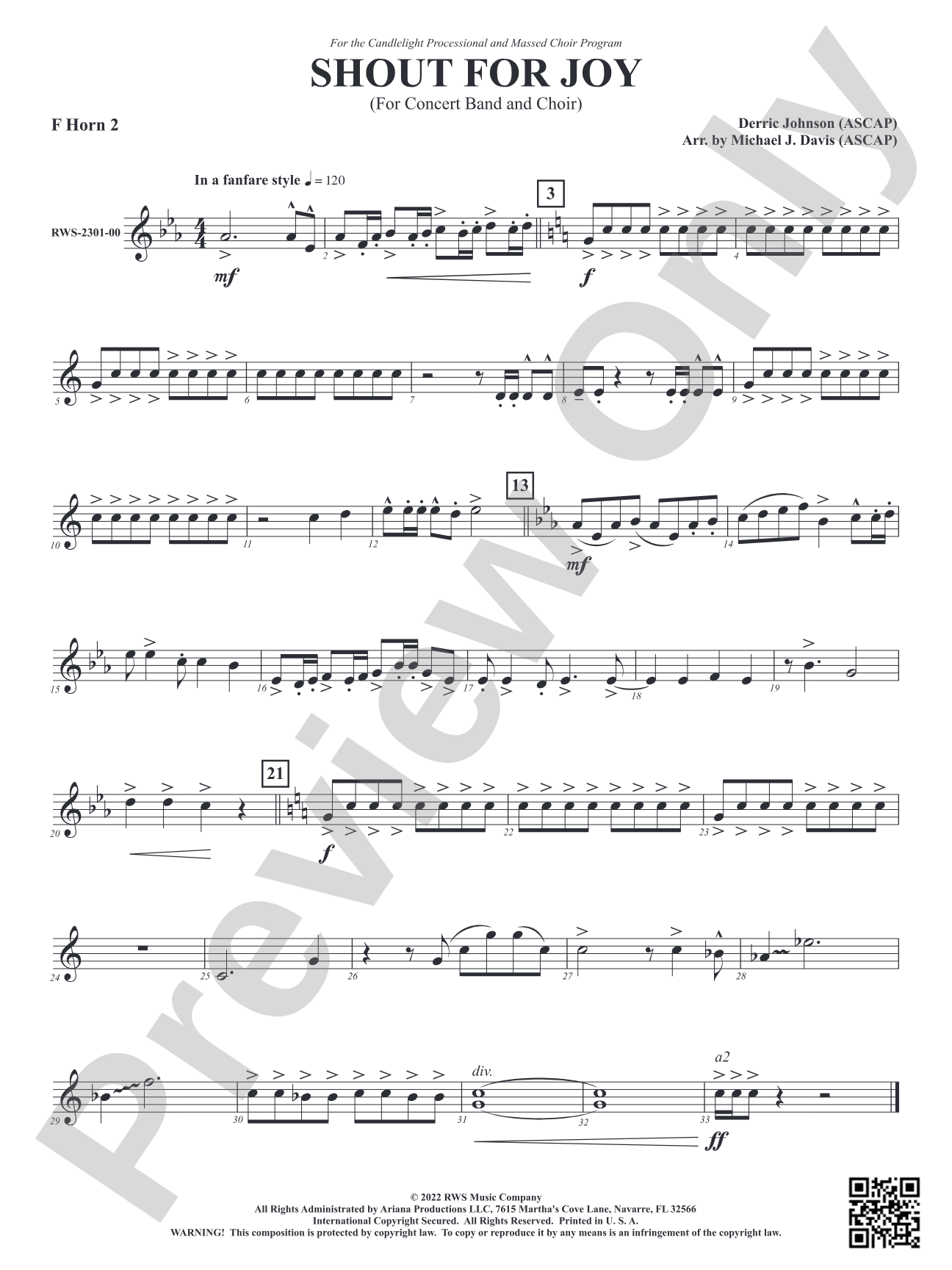 Shout for Joy - For Concert Band and Choir: 2nd F Horn