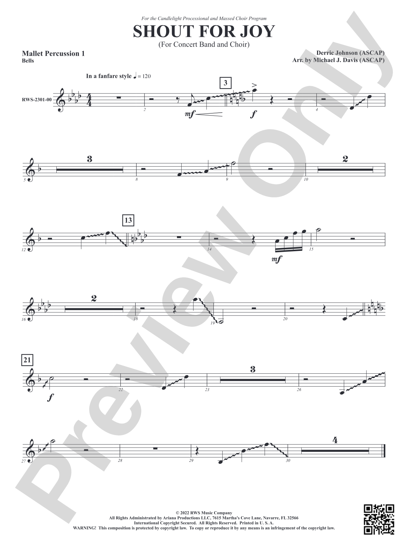 Shout for Joy - For Concert Band and Choir: 1st Mallet Percussion