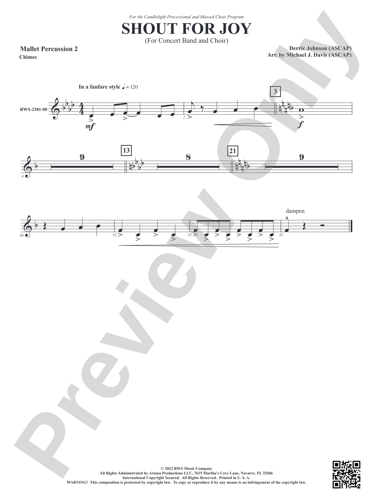 Shout for Joy - For Concert Band and Choir: 2nd Mallet Percussion