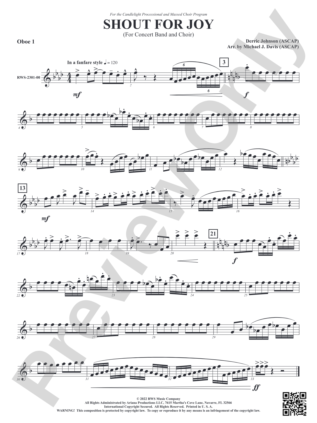Shout for Joy - For Concert Band and Choir: Oboe