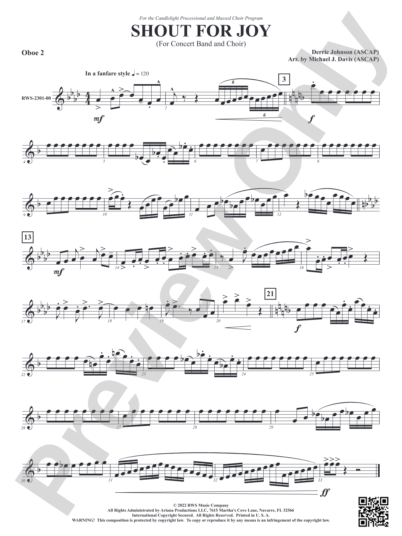 Shout for Joy - For Concert Band and Choir: 2nd Oboe