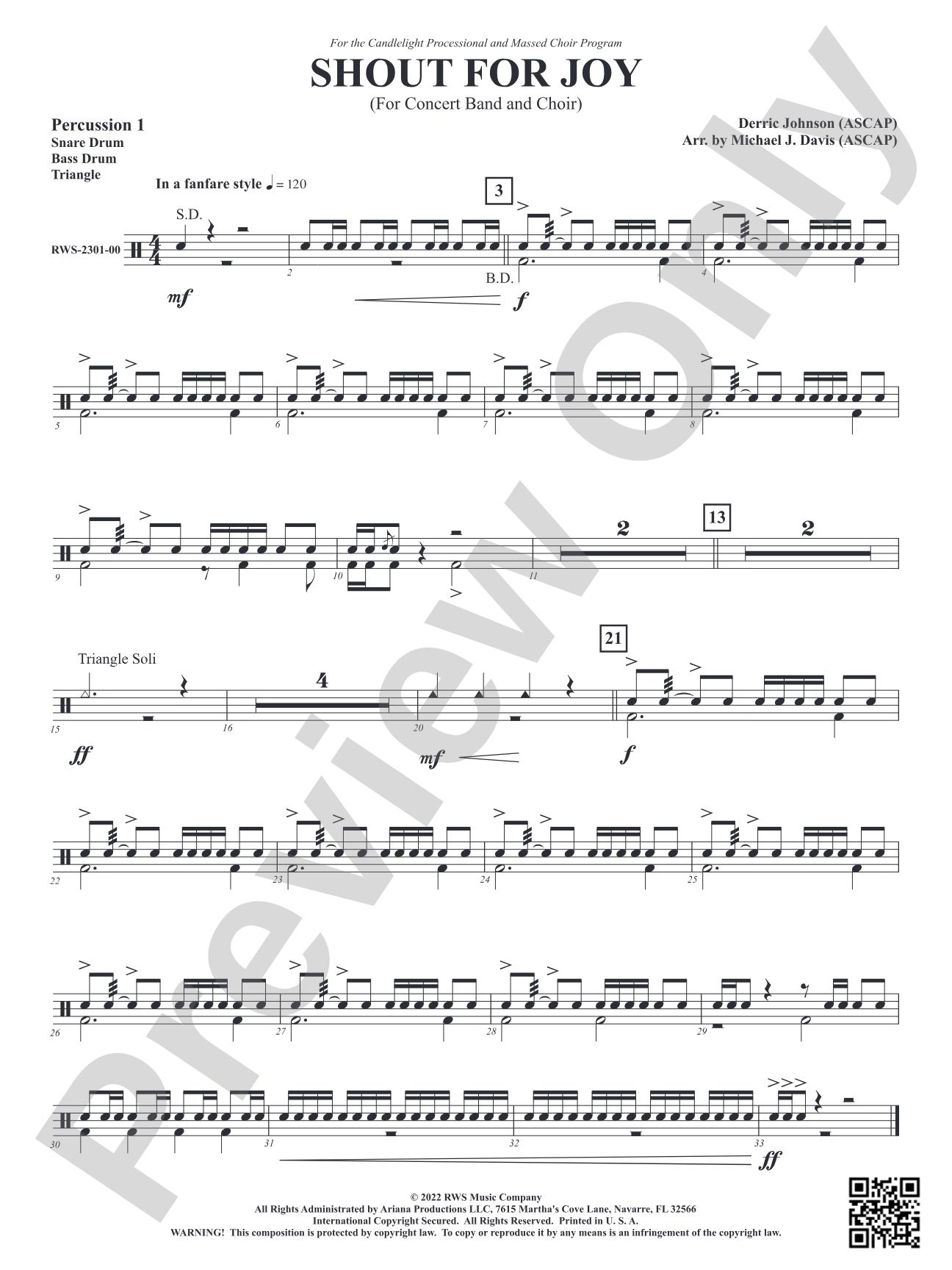 Shout for Joy - For Concert Band and Choir: 1st Percussion