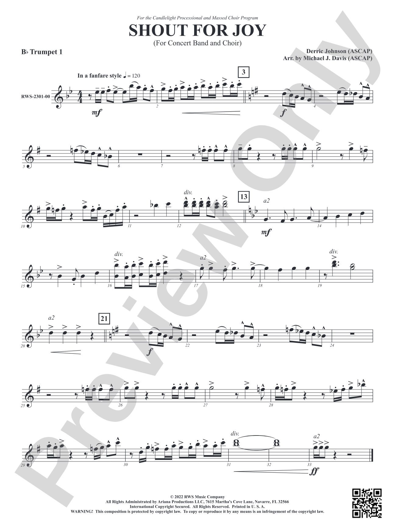 Shout for Joy - For Concert Band and Choir: 1st B-flat Trumpet