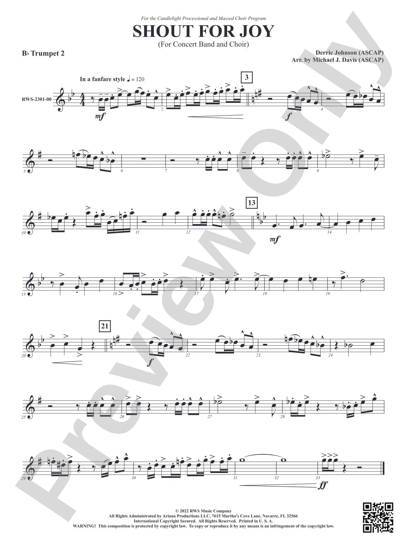 Shout for Joy - For Concert Band and Choir: 2nd B-flat Trumpet