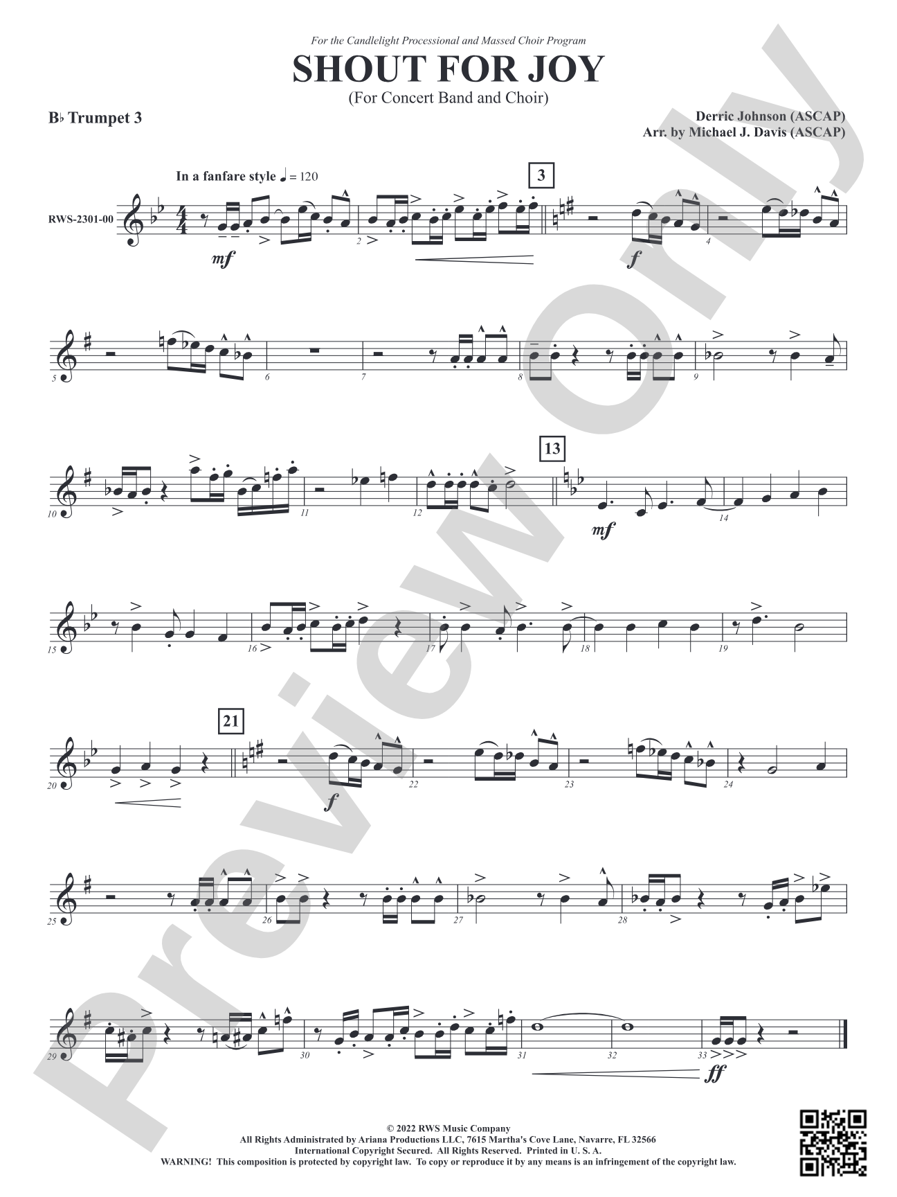 Shout for Joy - For Concert Band and Choir: 3rd B-flat Trumpet