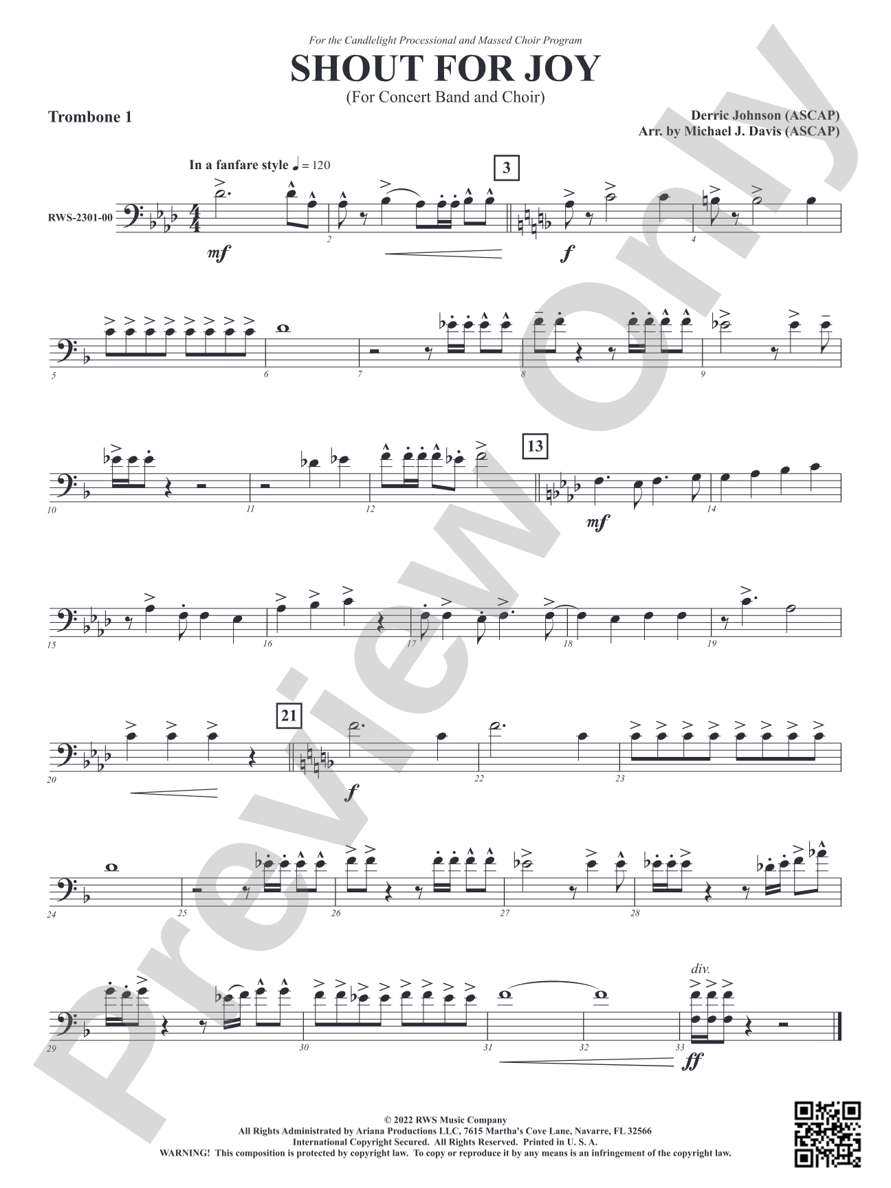 Shout for Joy - For Concert Band and Choir: 1st Trombone