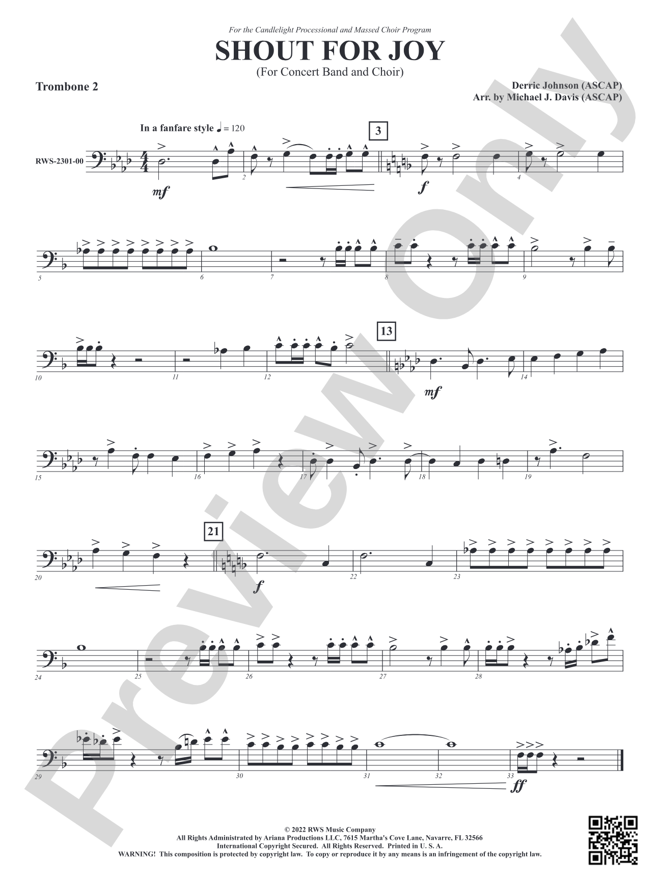 Shout for Joy - For Concert Band and Choir: 2nd Trombone
