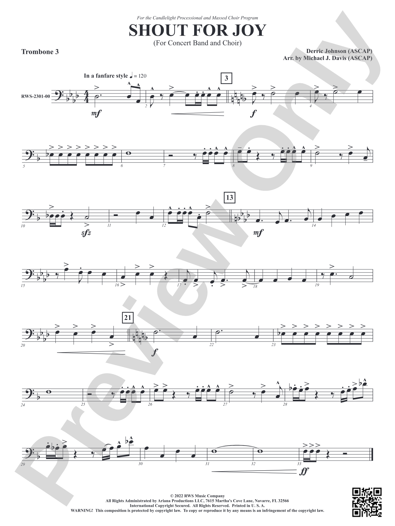 Shout for Joy - For Concert Band and Choir: 3rd Trombone