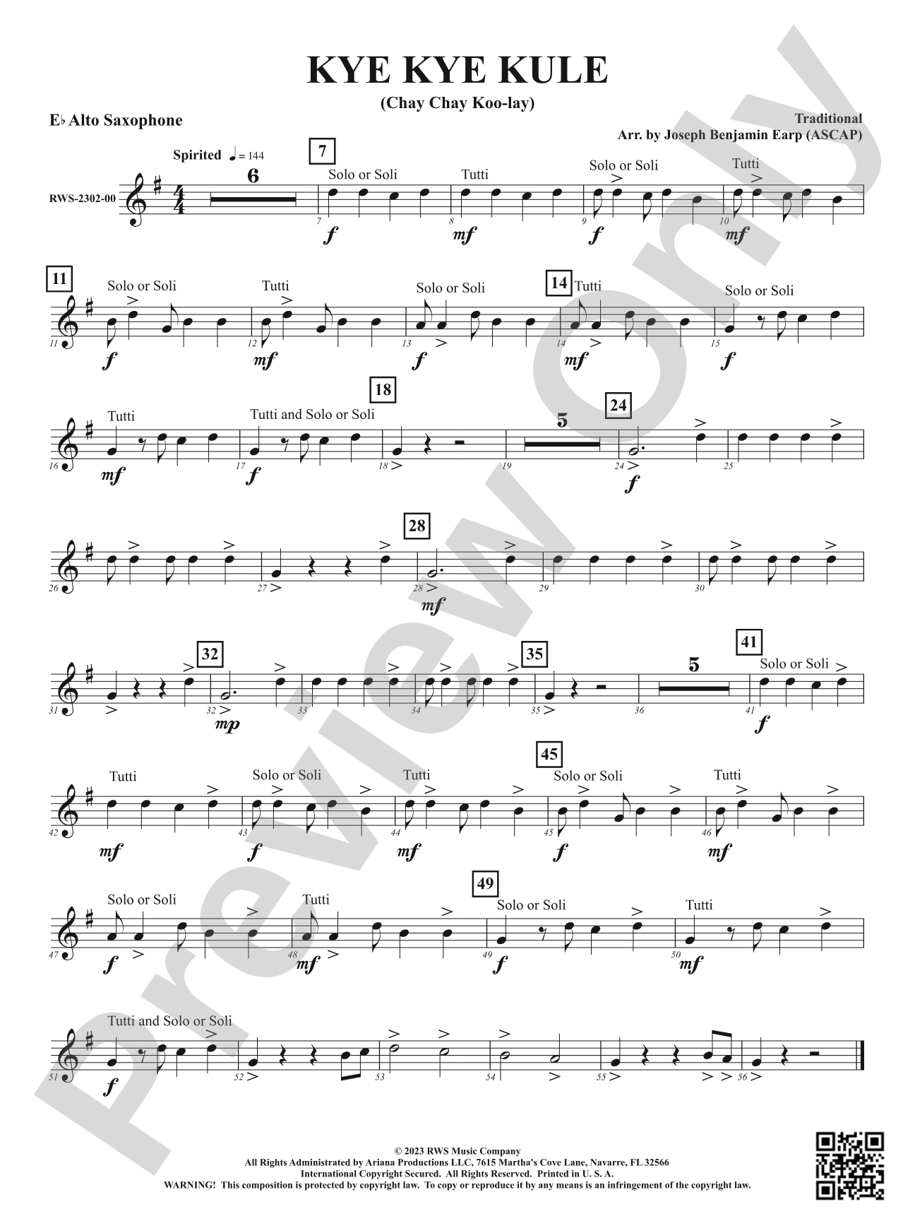 Kye Kye Kule - Chay Chay Koo-lay: 1st E-flat Alto Saxophone