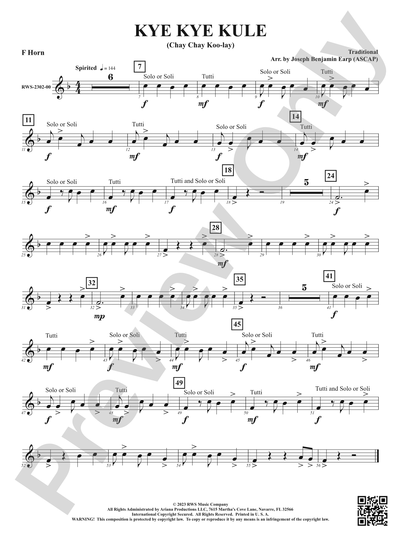 Kye Kye Kule - Chay Chay Koo-lay: 1st F Horn