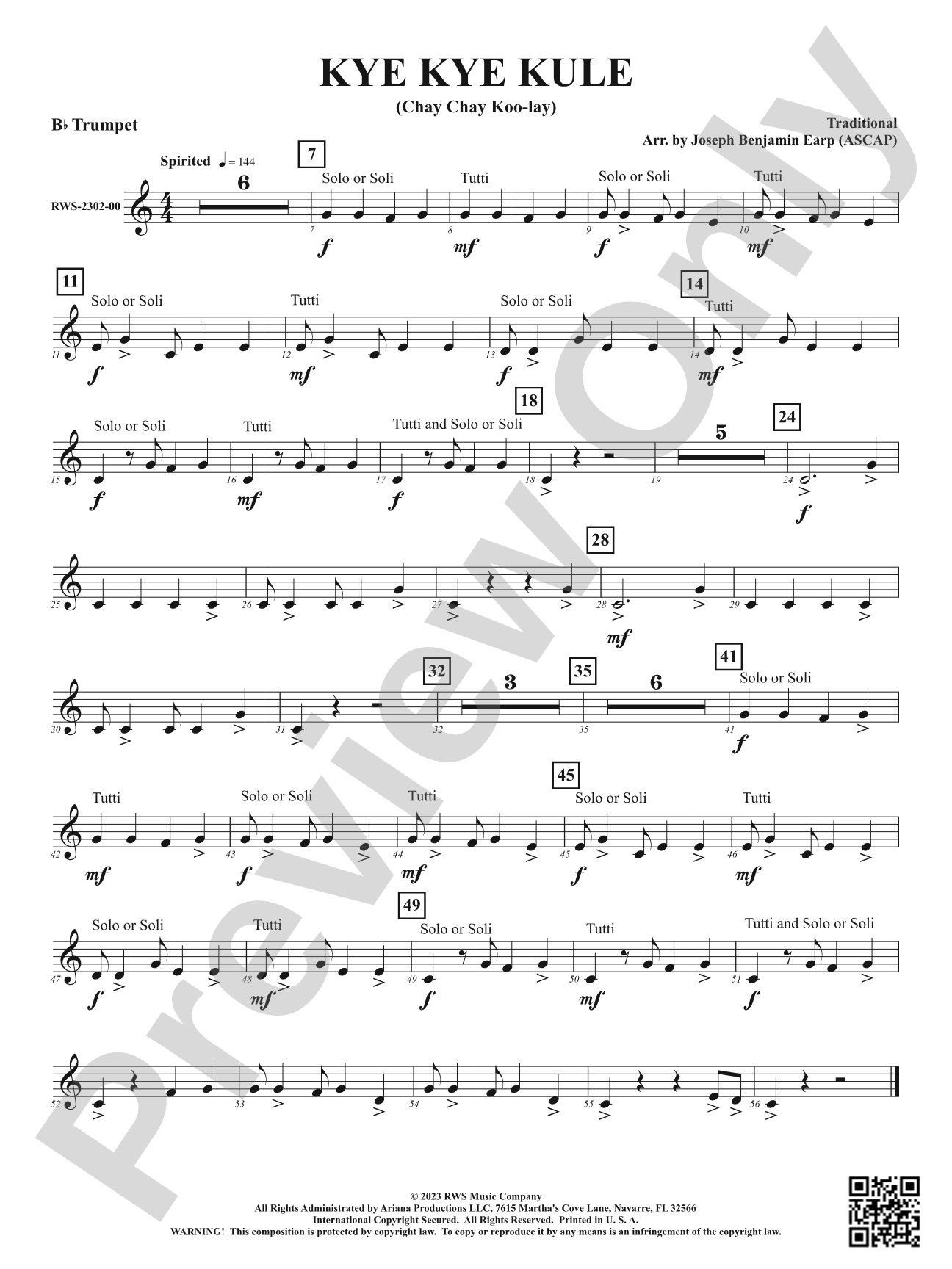 Kye Kye Kule - Chay Chay Koo-lay: 1st B-flat Trumpet