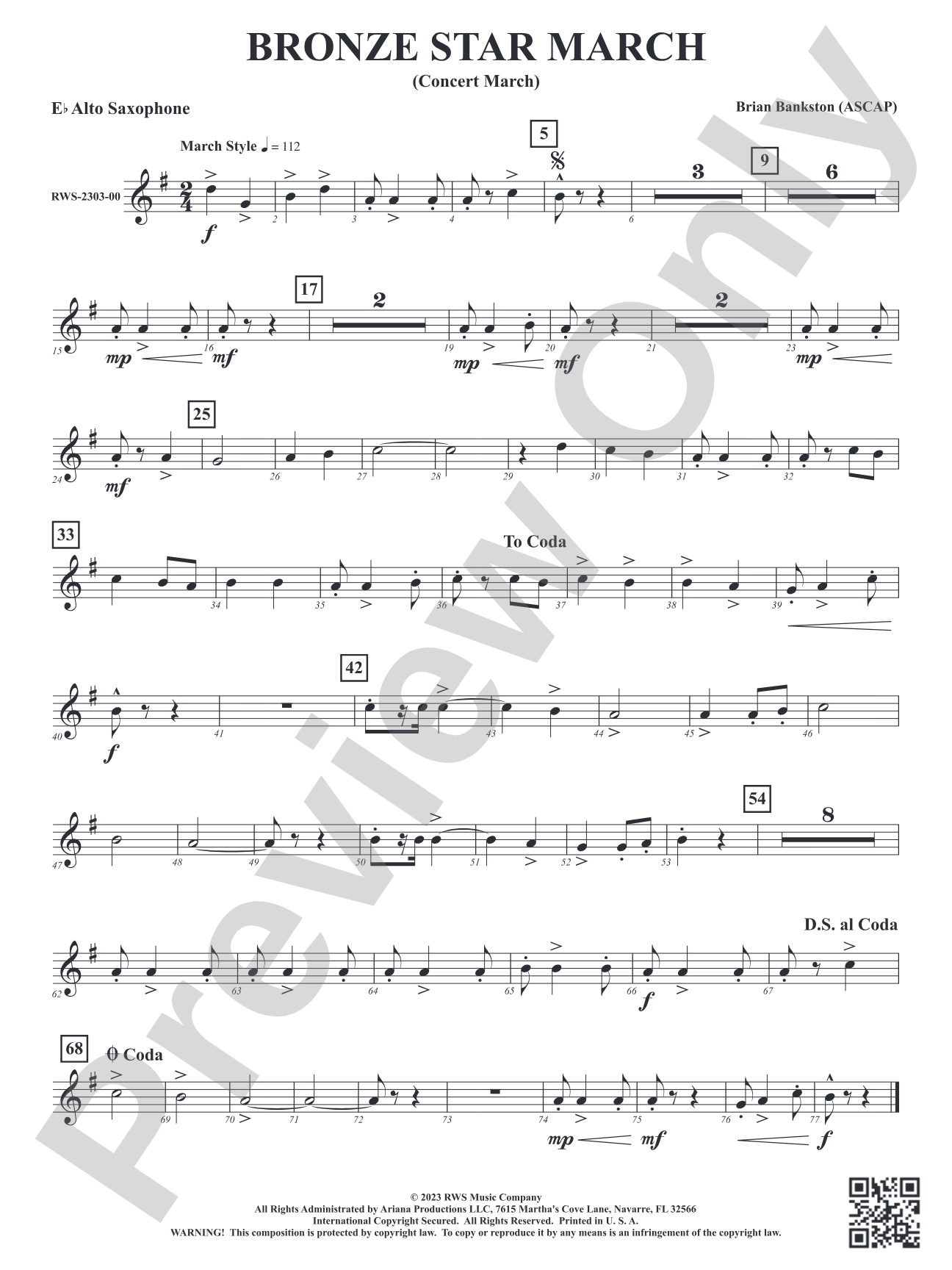 Bronze Star March - Concert March: 1st E-flat Alto Saxophone