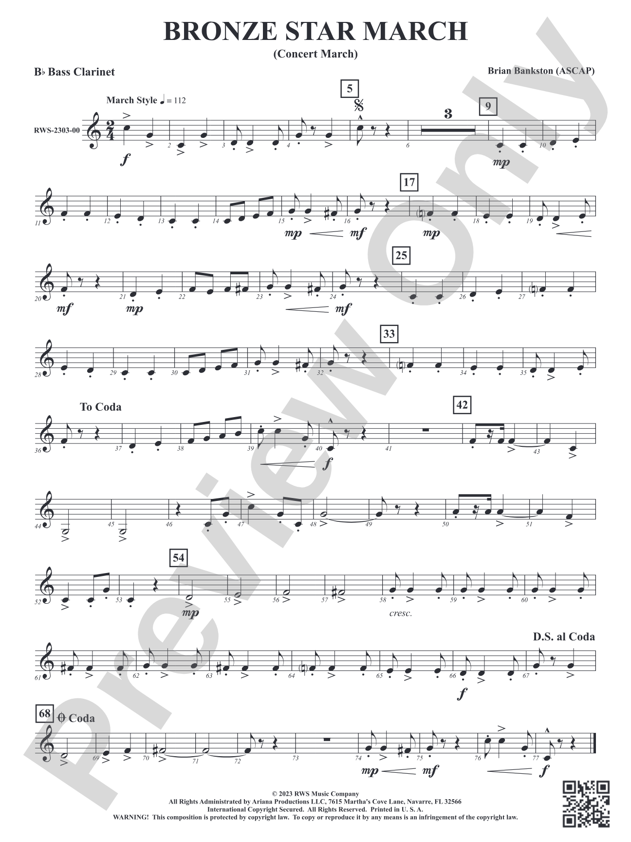 Bronze Star March - Concert March: B-flat Bass Clarinet