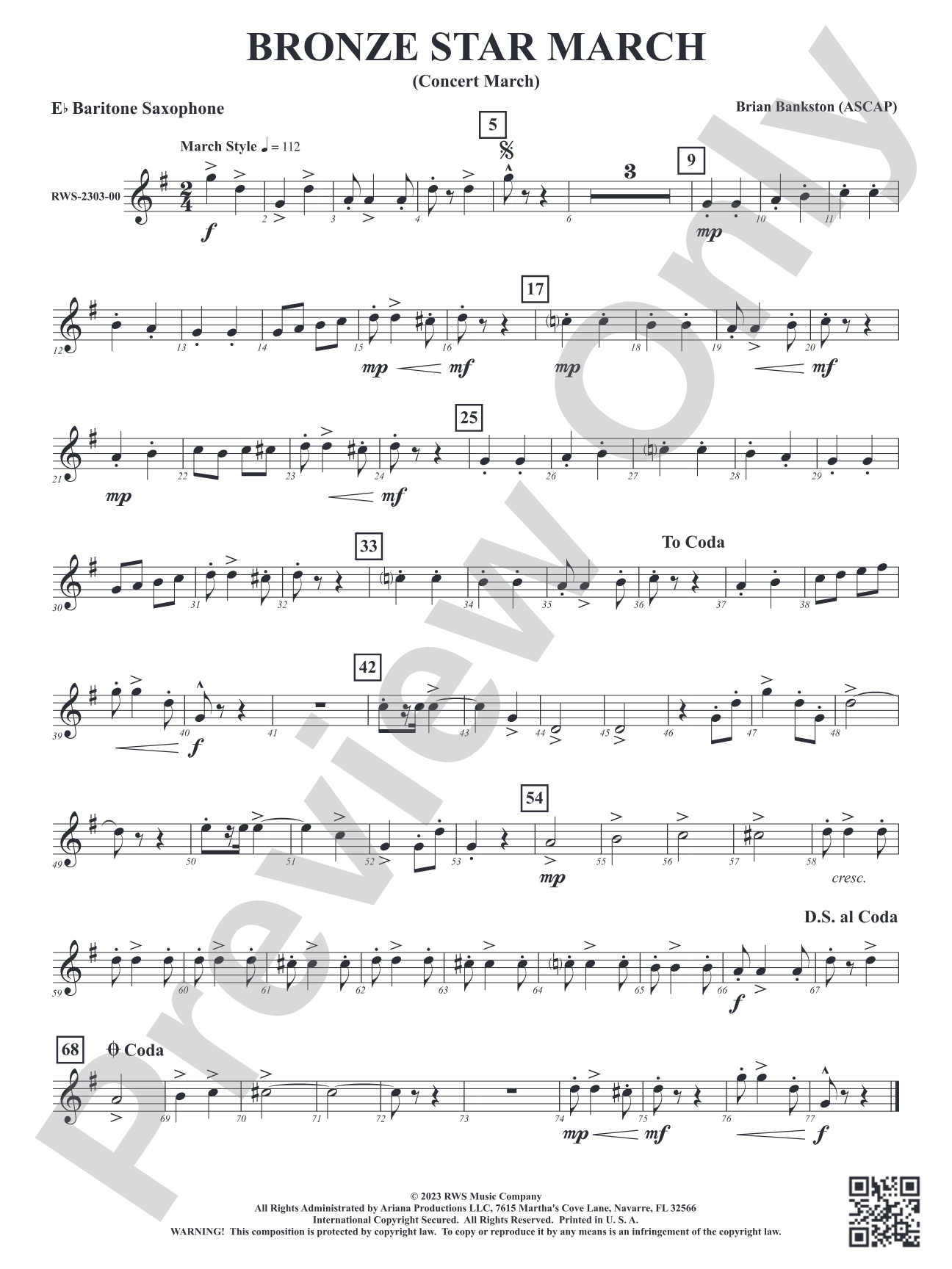 Bronze Star March - Concert March: E-flat Baritone Saxophone