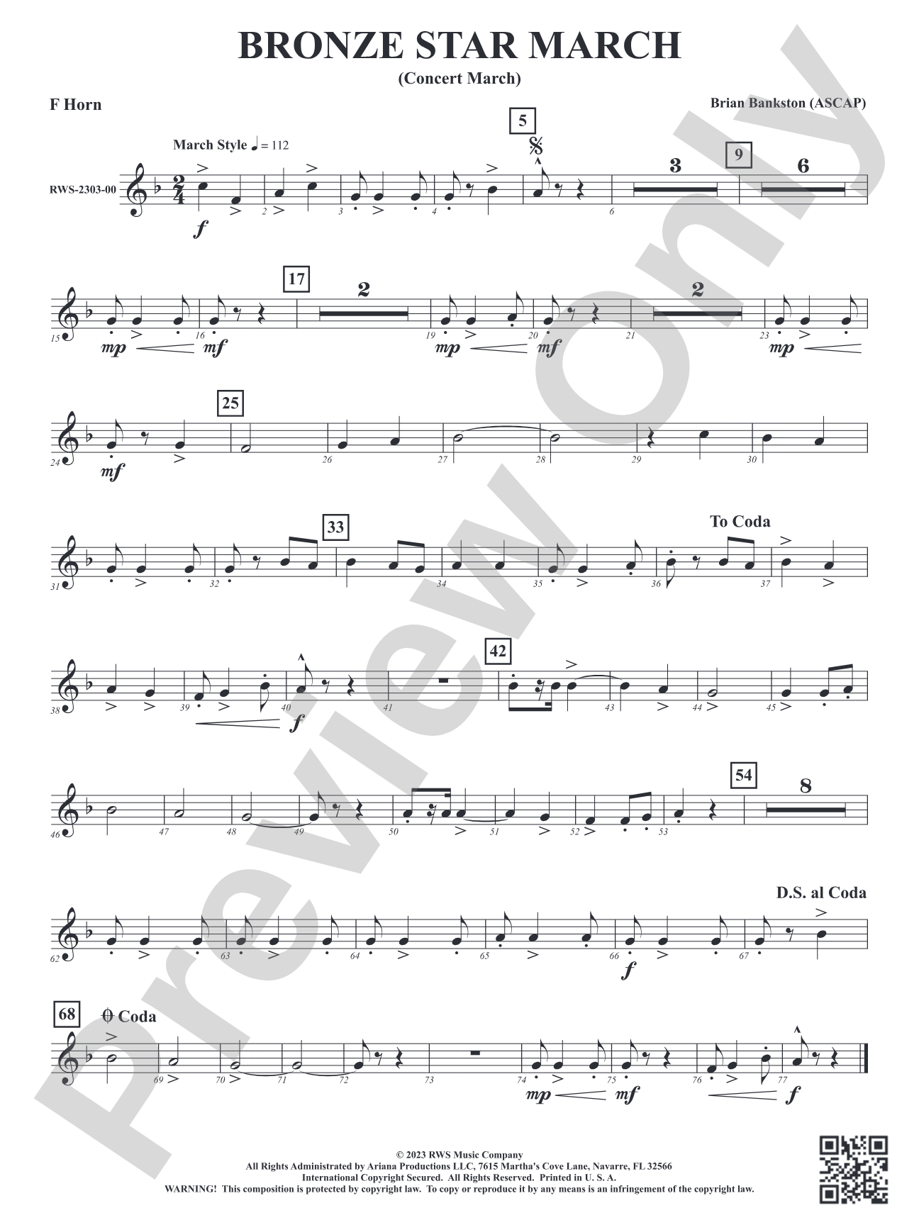 Bronze Star March - Concert March: 1st F Horn