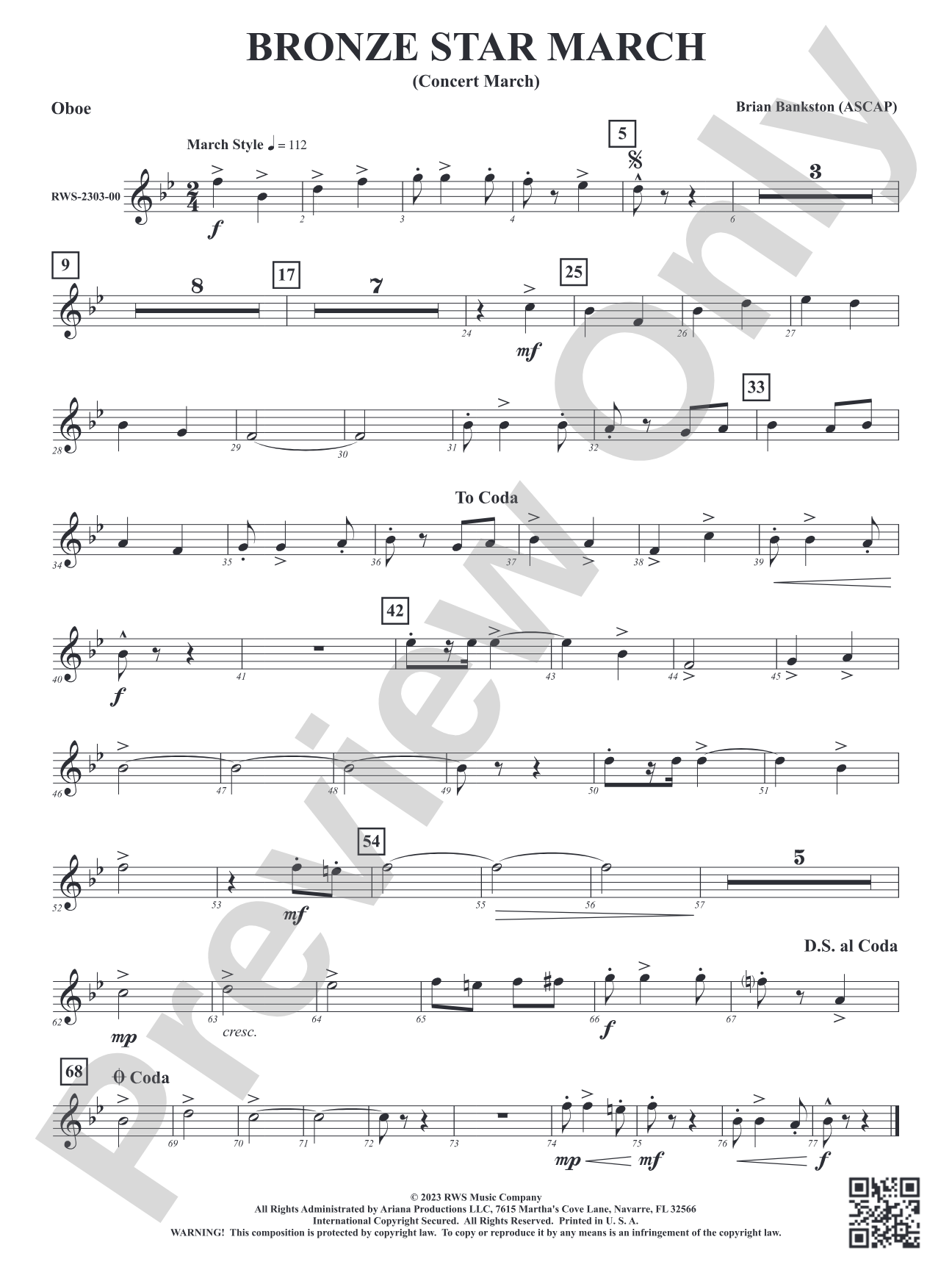 Bronze Star March - Concert March: Oboe