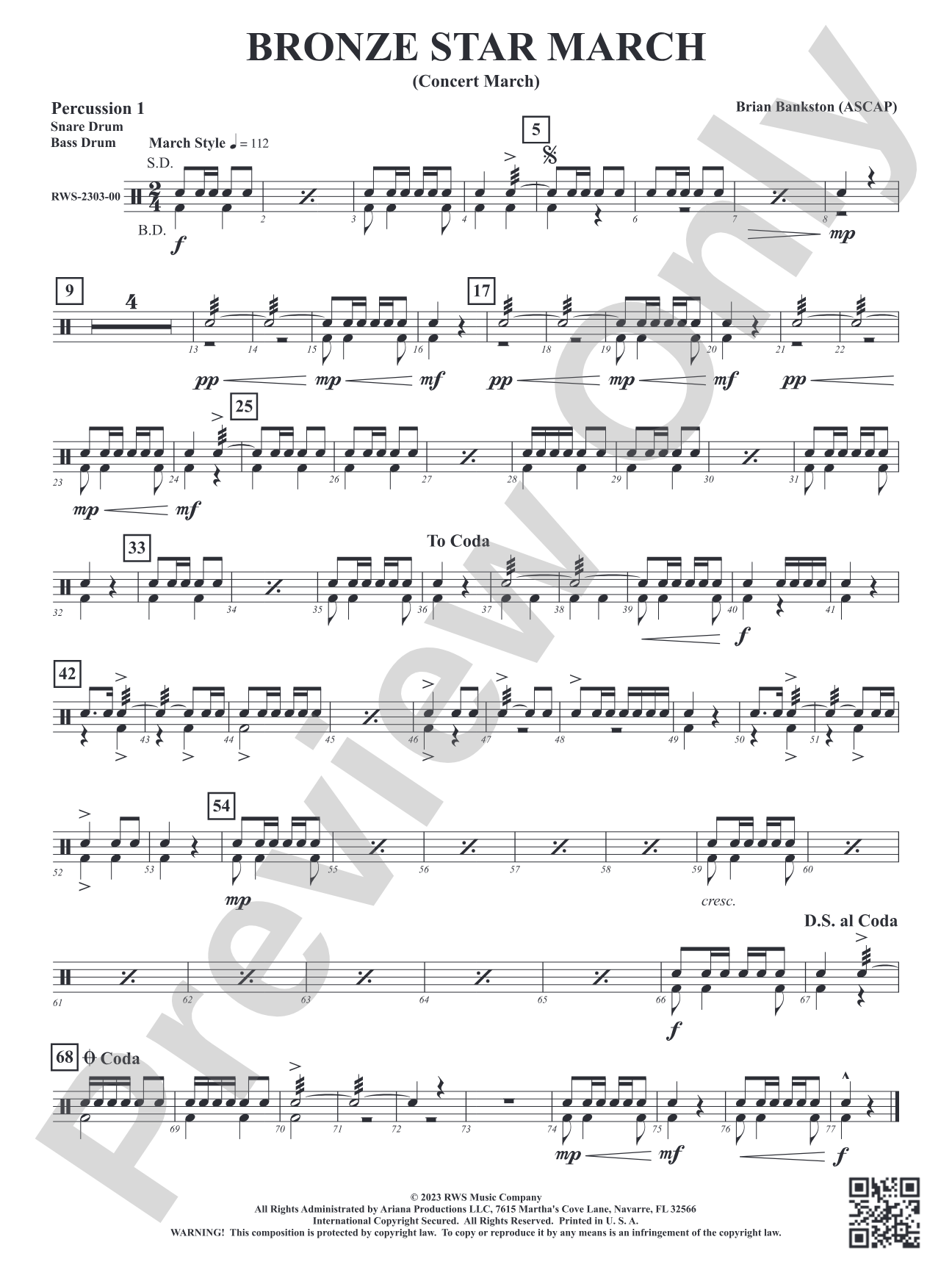 Bronze Star March - Concert March: 1st Percussion