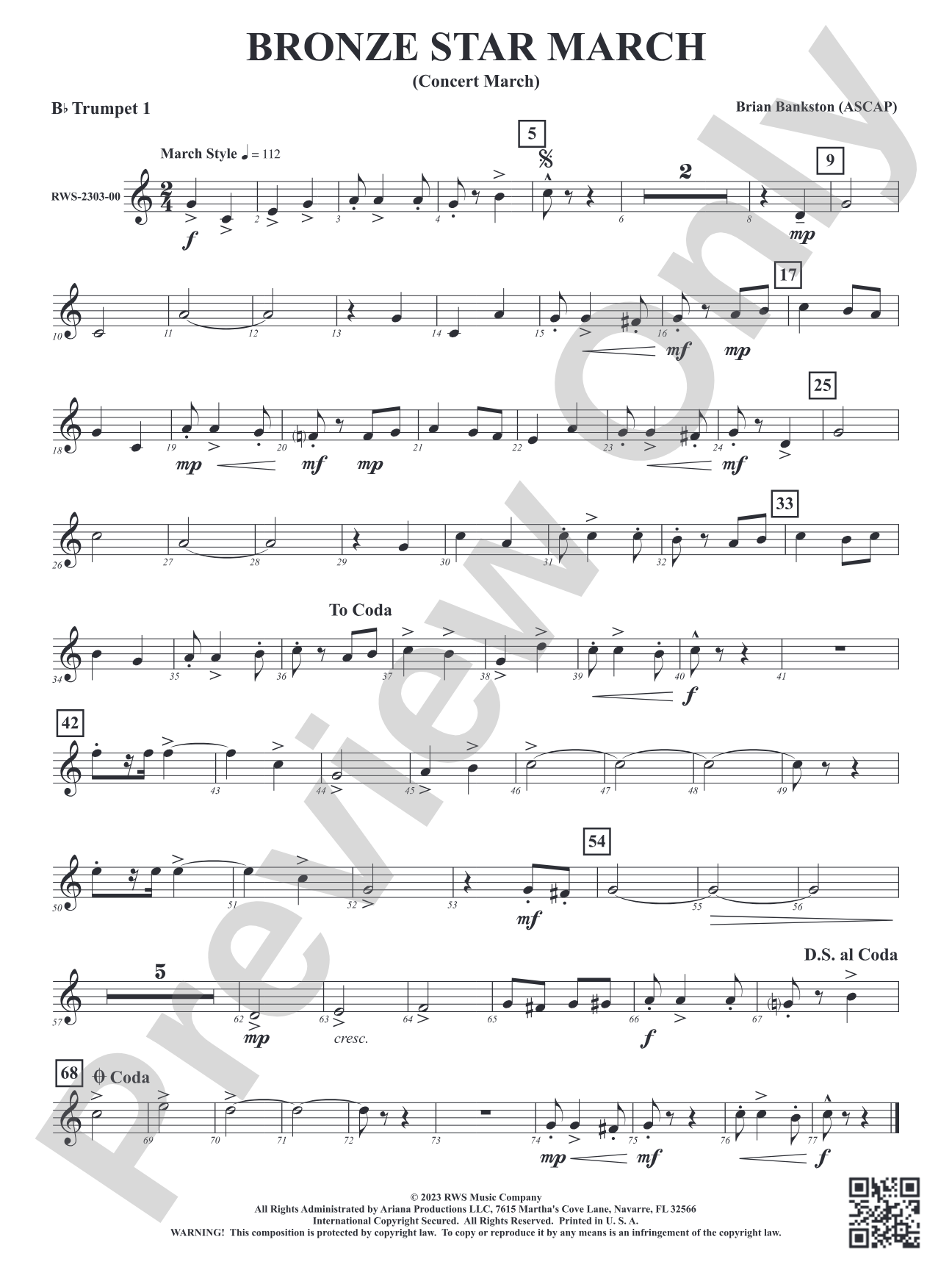 Bronze Star March - Concert March: 1st B-flat Trumpet