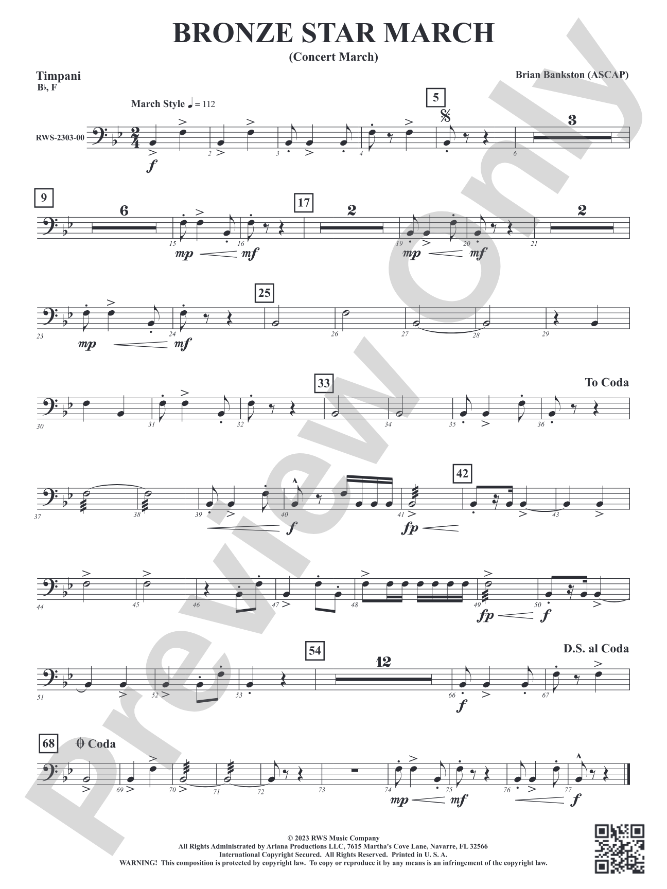 Bronze Star March - Concert March: Timpani