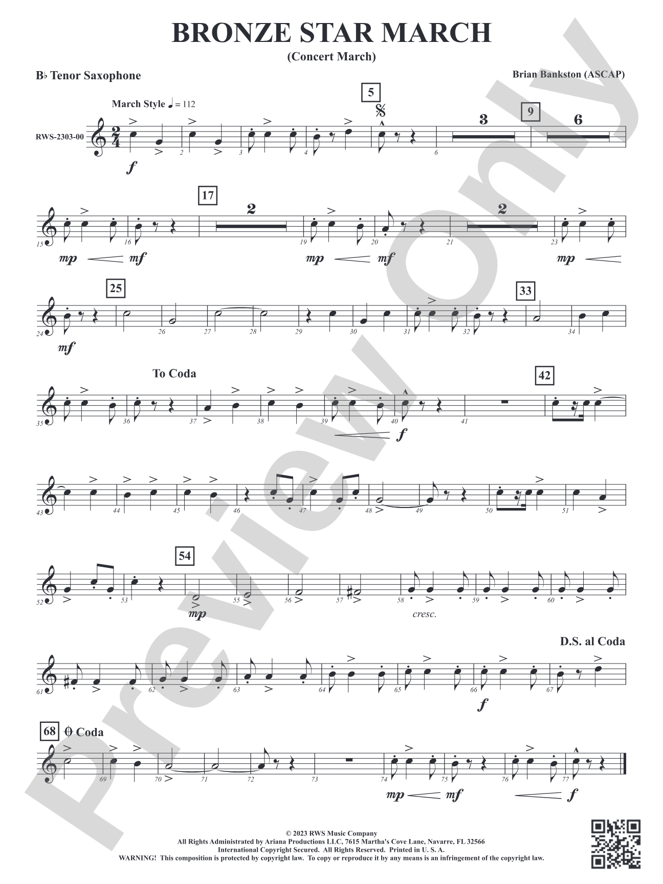 Bronze Star March - Concert March: B-flat Tenor Saxophone